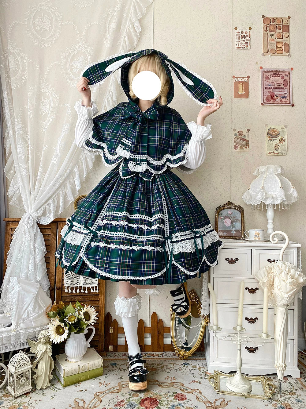 Plaid Petal Bunny - Old School Lolita Plaid JSK Dress, Side Pockets 44674:818457