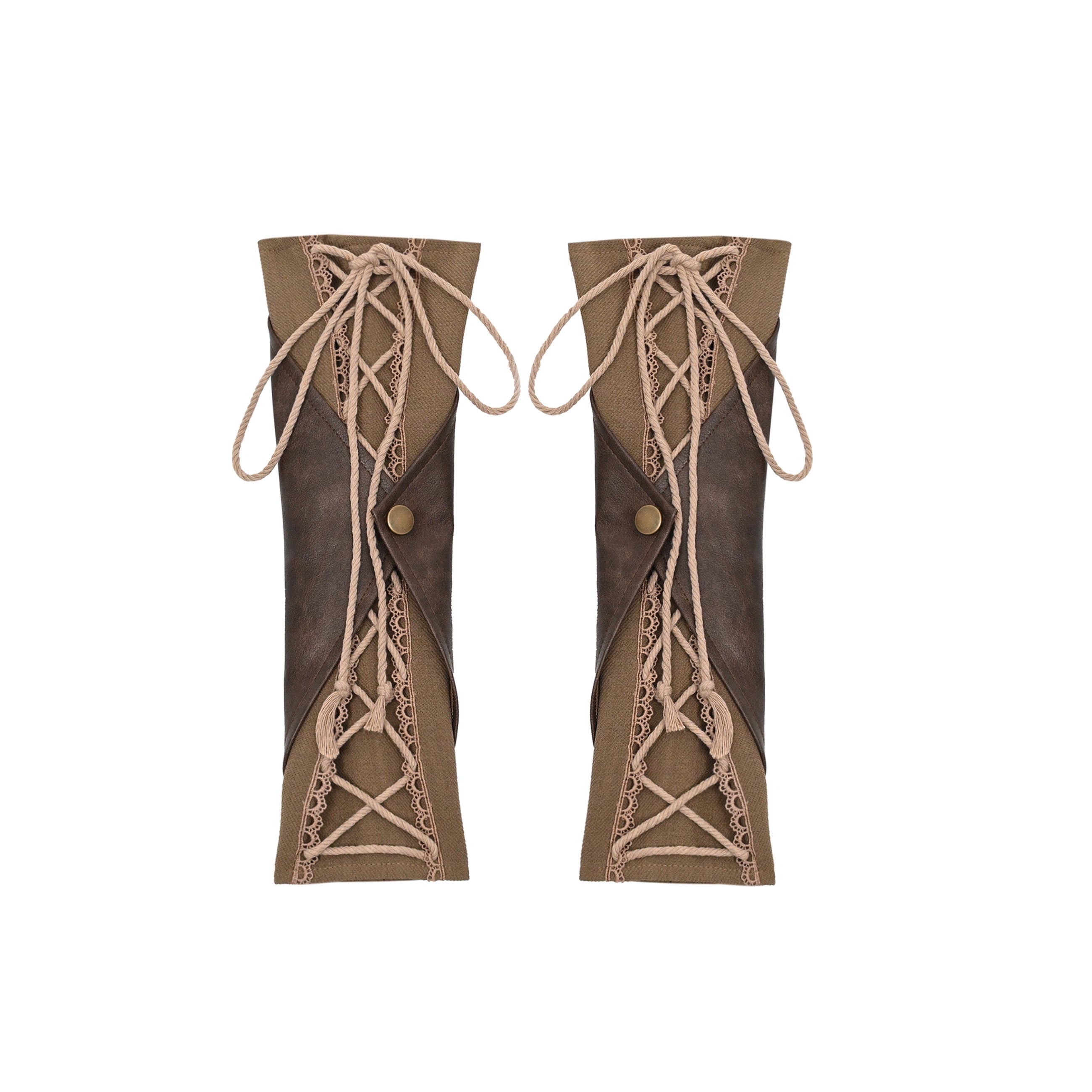 Broken Bone - Retro Lolita PU Cuffs Cross Straps Sleeves S Dark brown (adjustable)