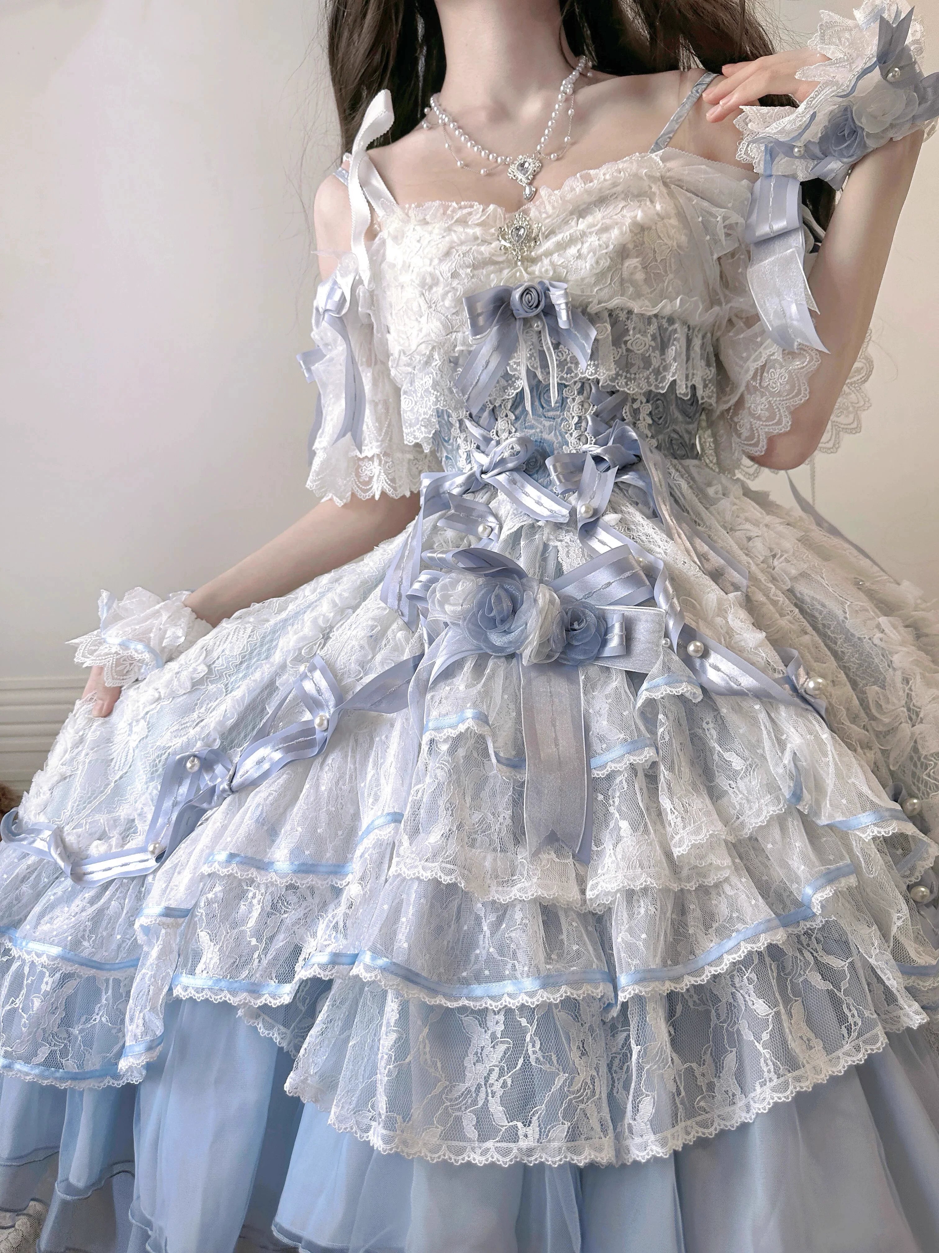 MieYe - Diana Rose - Bridal Lolita Dress Short Wedding OP with Accessories 41638:708624