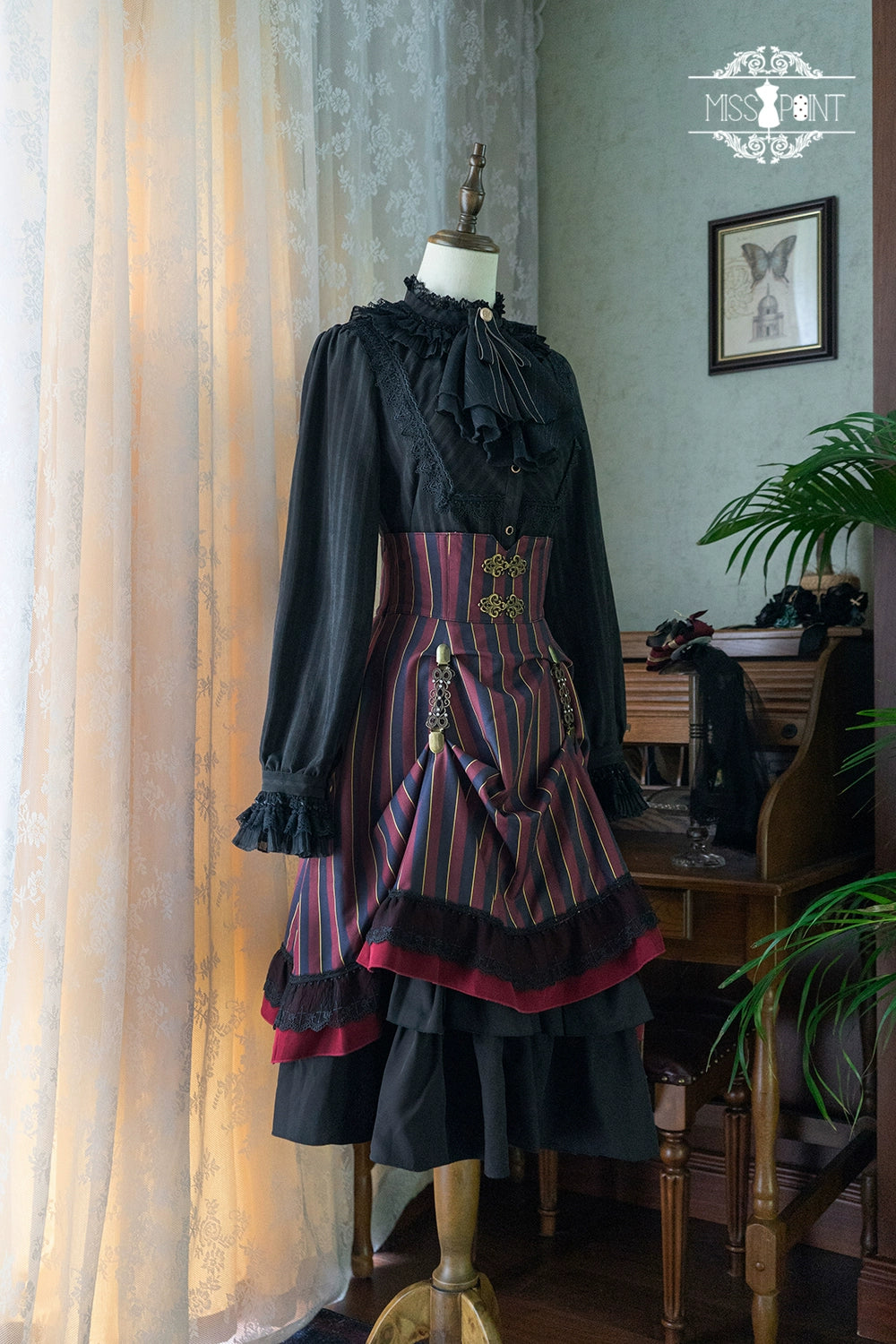 (Buyforme)Miss Point~Customized Lolita Elegant Striped High Waisted Fishbone SK 21544:312666