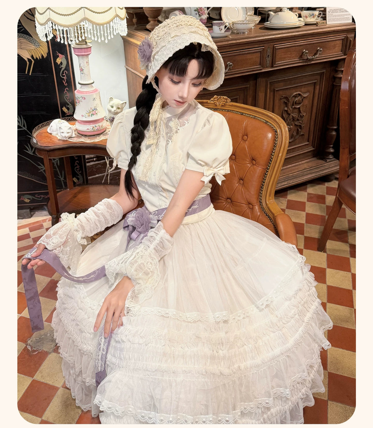 Glass Floral Garden - Classic Lolita Blouse and SK Set, Butterfly Embroidered 45978:870270