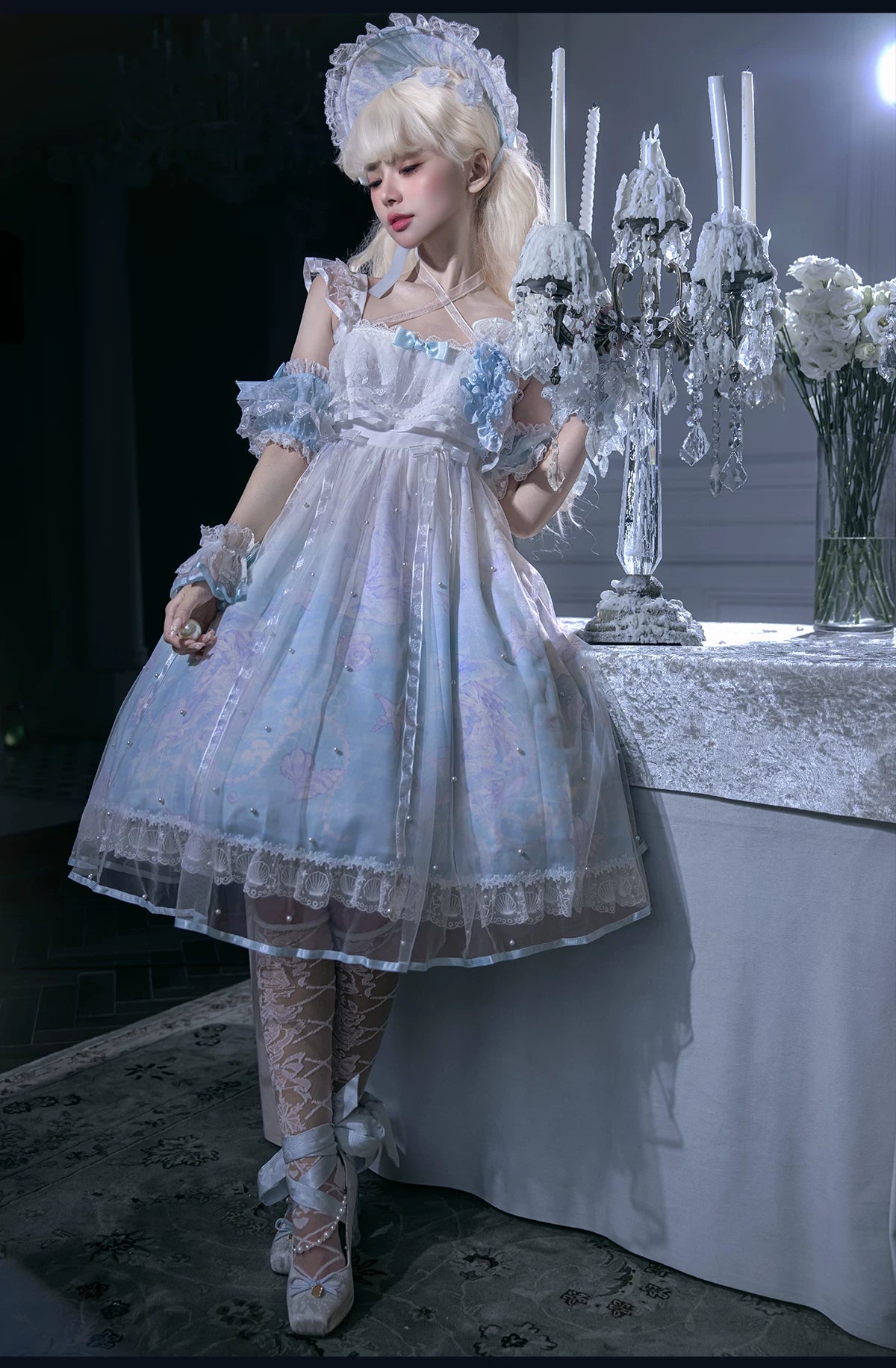 Windchime Jellyfish - Sweet Lolita Halter Neck JSK Dress, Jellyfish Print & Overlay 45756:861330