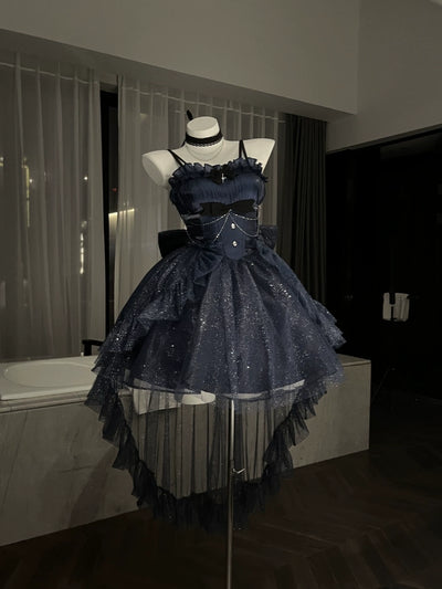 (BFM)Platycodon House~Polaris~Luxury Lolita Dress Star Tulle Princess Lolita Gown No-intention XS blue full set (dress + trailing + chocker)