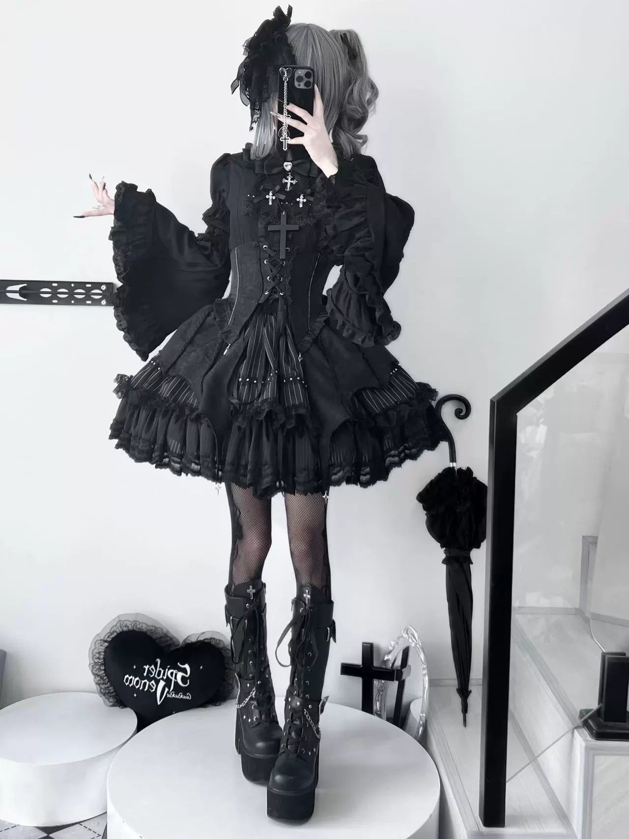 Twilight Song - Trace Bone - Black Gothic Lolita SK & Waist Cincher 43719:784294