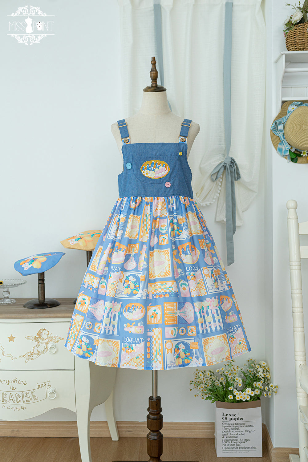 Miss Point~Daisy Lemon~Kawaii Lolita Lemon Print JSK Customized S blue (L M S / blue) 21508:310750