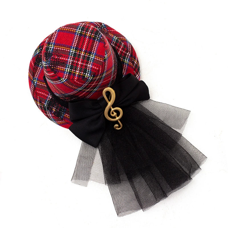 Forest Fluorescent Carps - IP Collab Sweet Lolita Performance Outfit Red Plaid JSK Full Set S Top hat