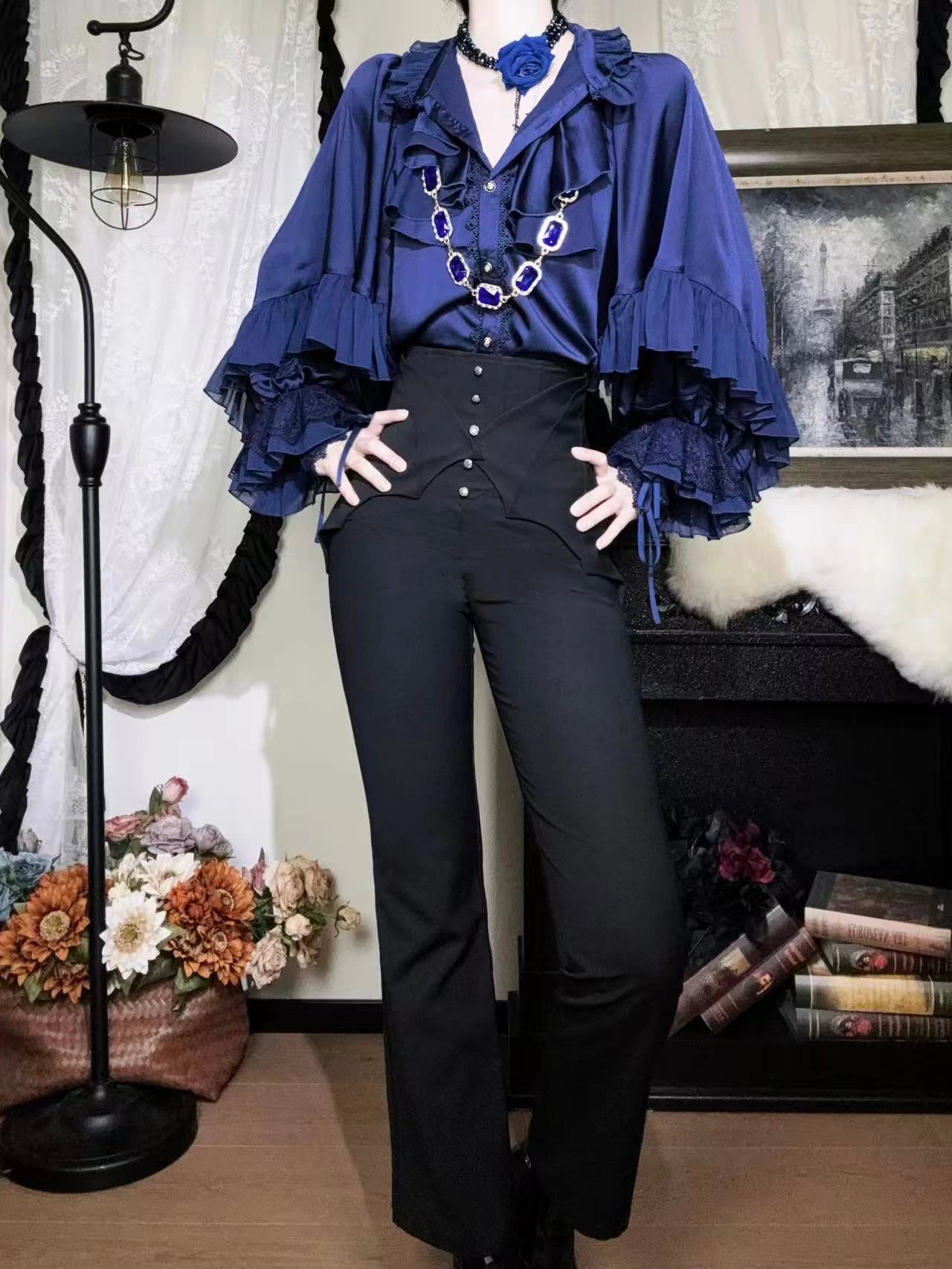 Earl of Drooping Wings - Ouji Lolita Flared Pants, Batwing Decoration 44550:812517
