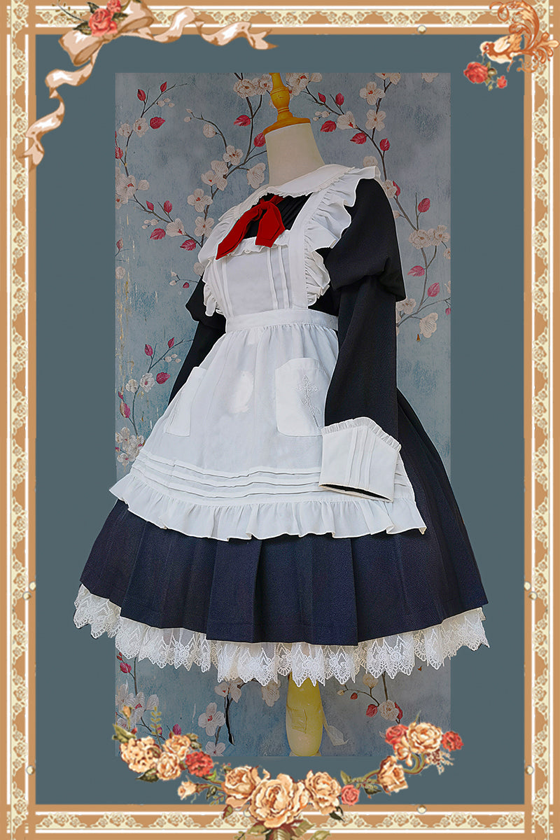 Infanta - Suliko - Maid Lolita OP Set with Soldier Style Waist Pack and Apron White embroidered apron only (One Size / M) S