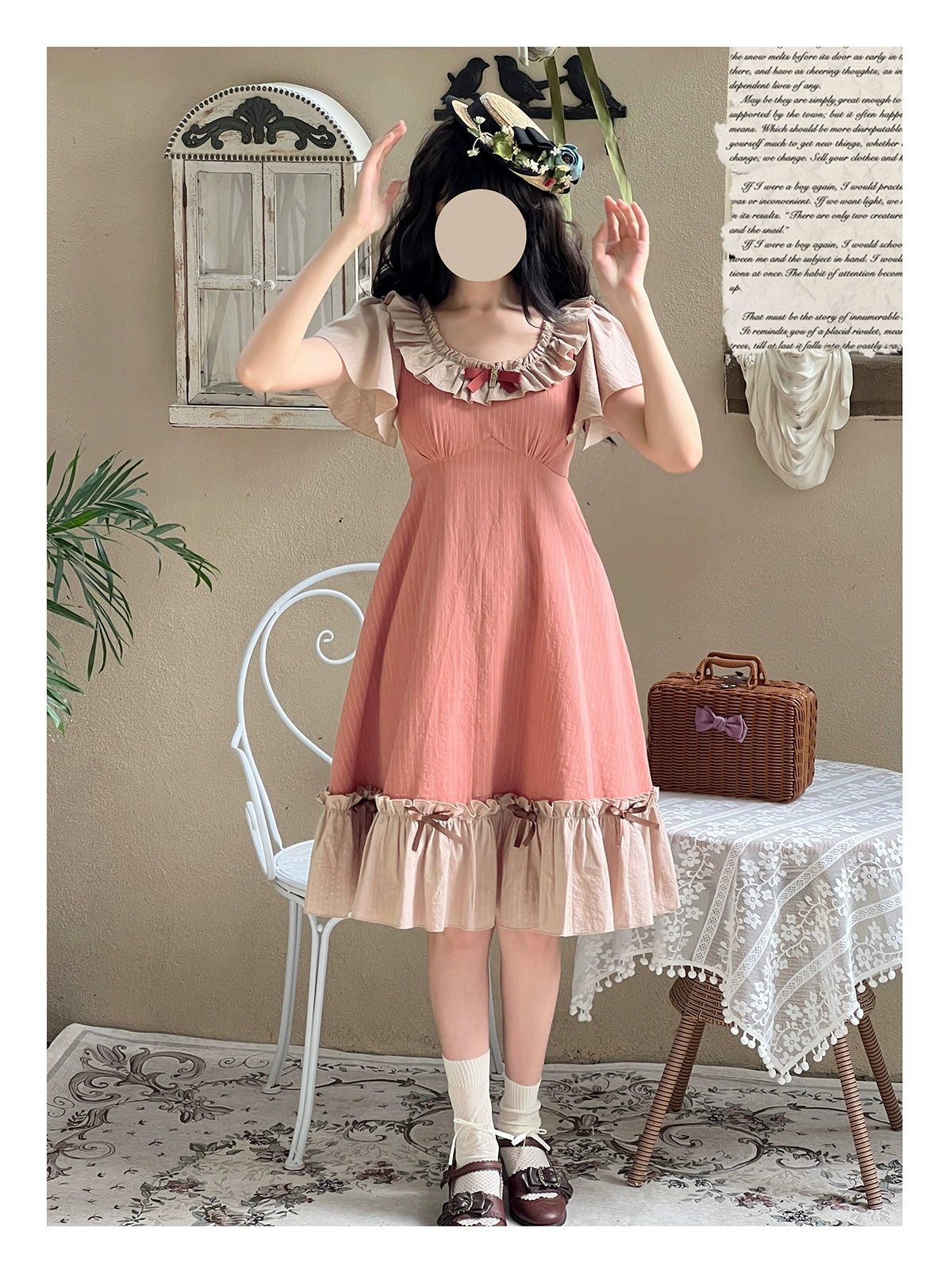EESSILY - Cotton Plus Size Lolita OP Dress With Pockets & Detachable Bra Pads