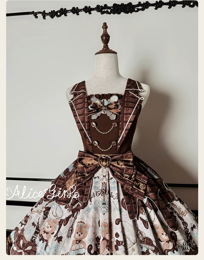 Alice Girl - Bear Chocolate Bar - Kawaii Lolita JSK & Salopette Dress 43851:787067