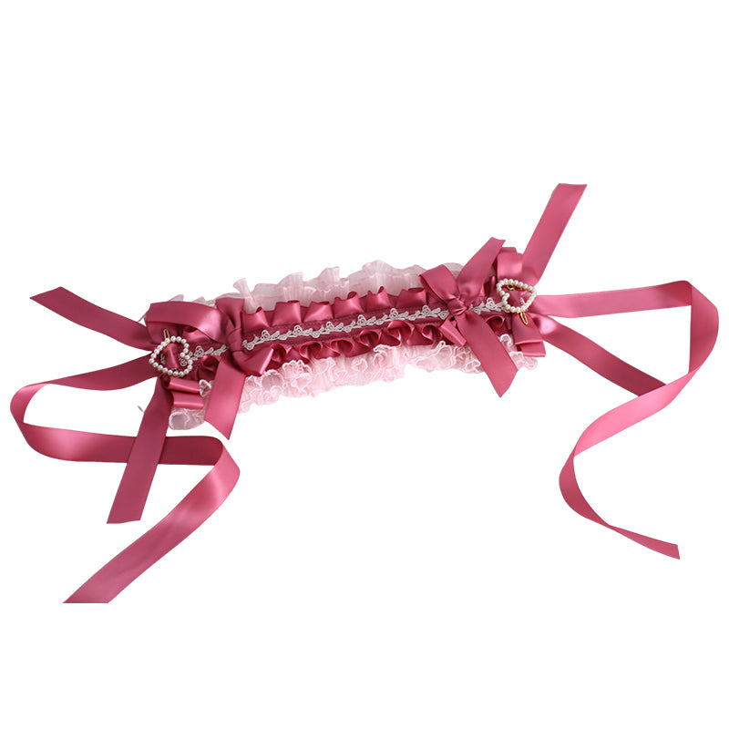Xiaogui - Velvet Cake - Sweet Lolita Head Accessory Set with Ribbon Bow Details Headband Only (width:11 cm / 4.3 inches Length without bow: 30 cm / 11.8 inches)