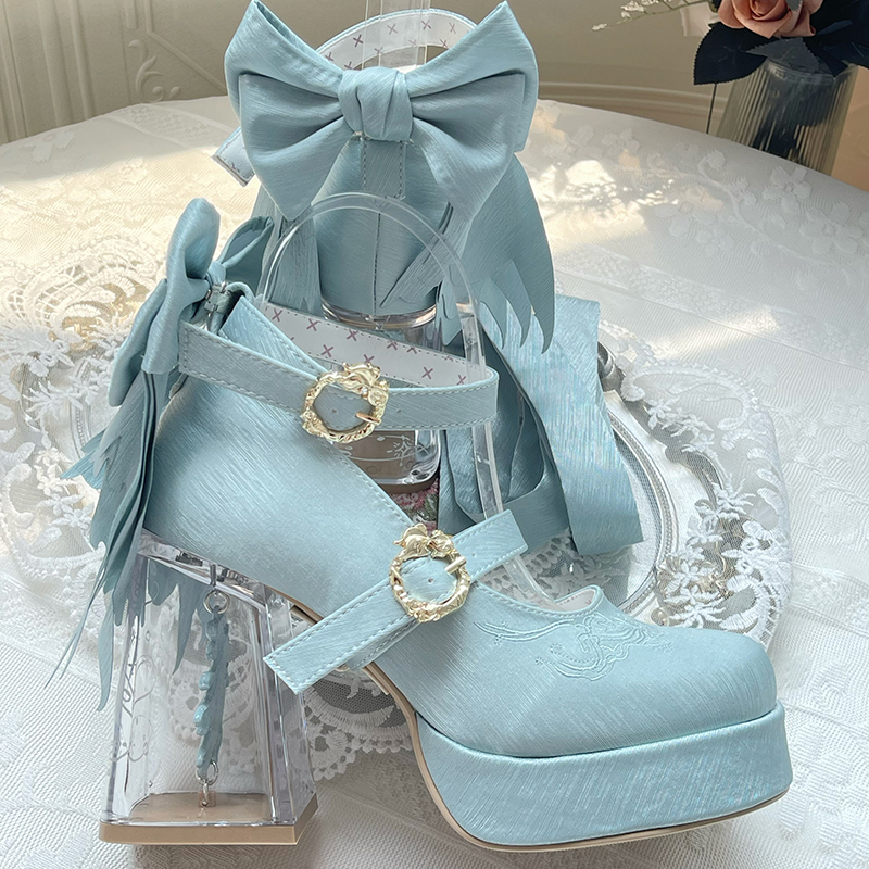 Dreamland - Floating Koi Land - Satin Classic Lolita Platform Shoes, Transparent Heel 44317:804059