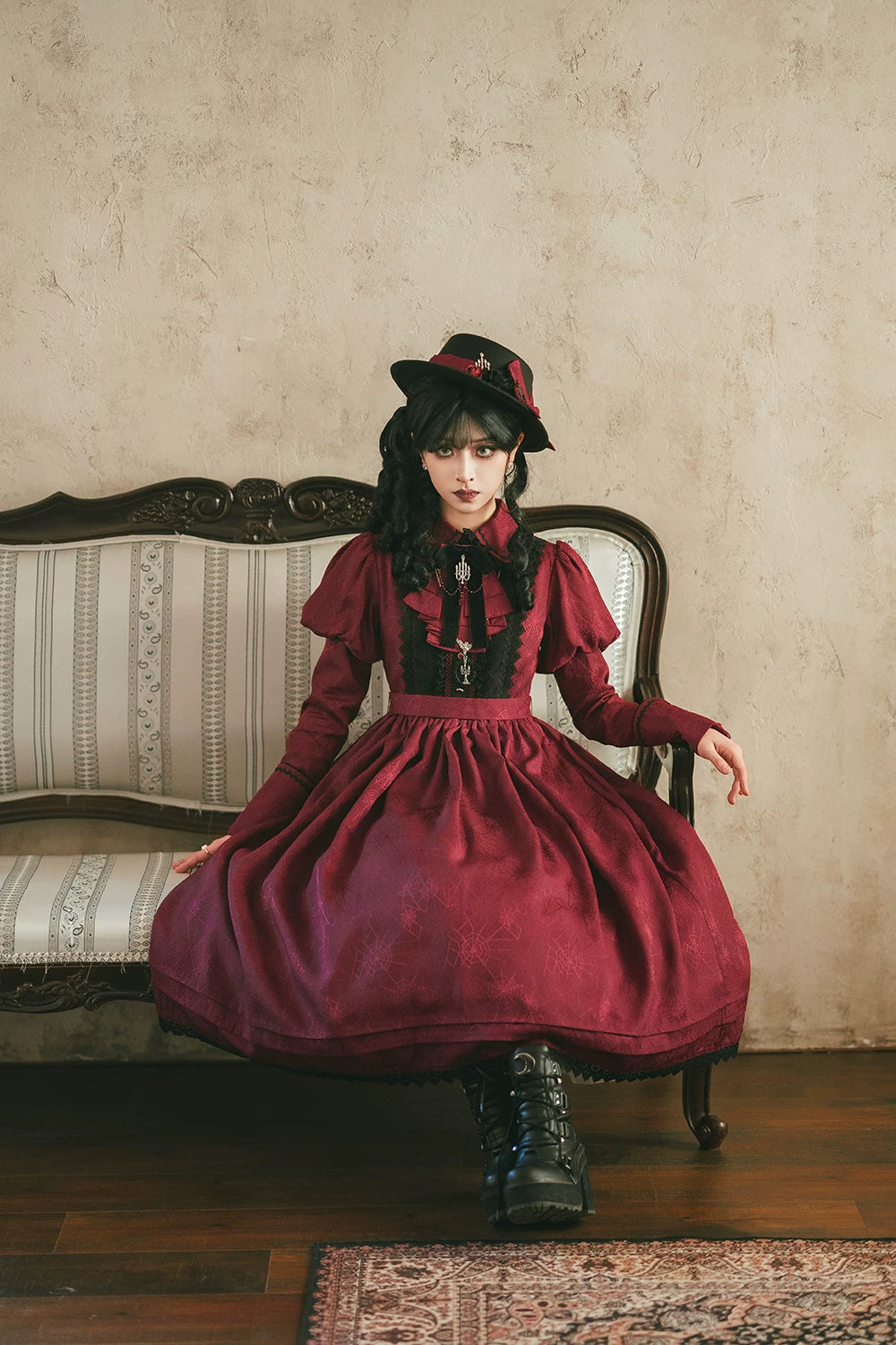 Blood Night Lantern - Jacquard Gothic Lolita Dress, Juliet Sleeve 44543:812349