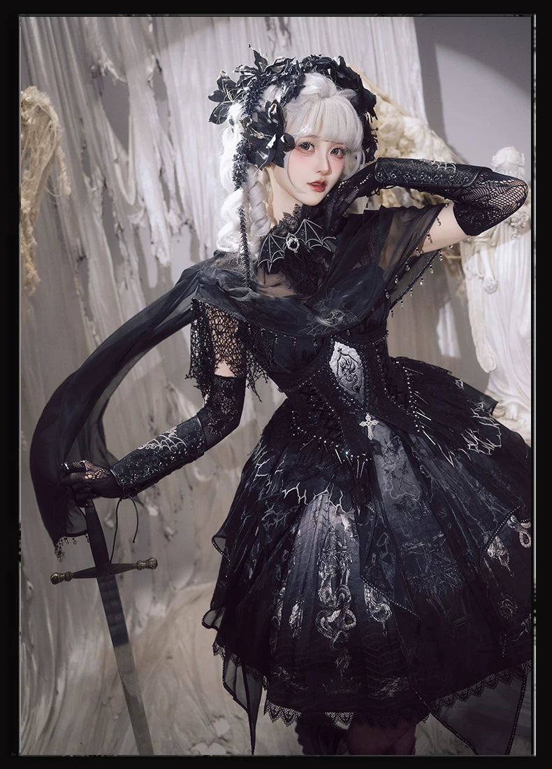 Bone Dragon - Gothic Lolita Corset JSK Dress Set with Embroidery 45654:856787