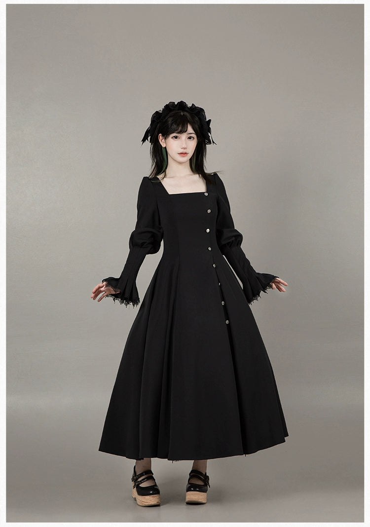 With PUJI - Letter and Poetry · Raven's Night Song - Oriental Aesthetics Gothic Lolita Dress Set 43907:788832