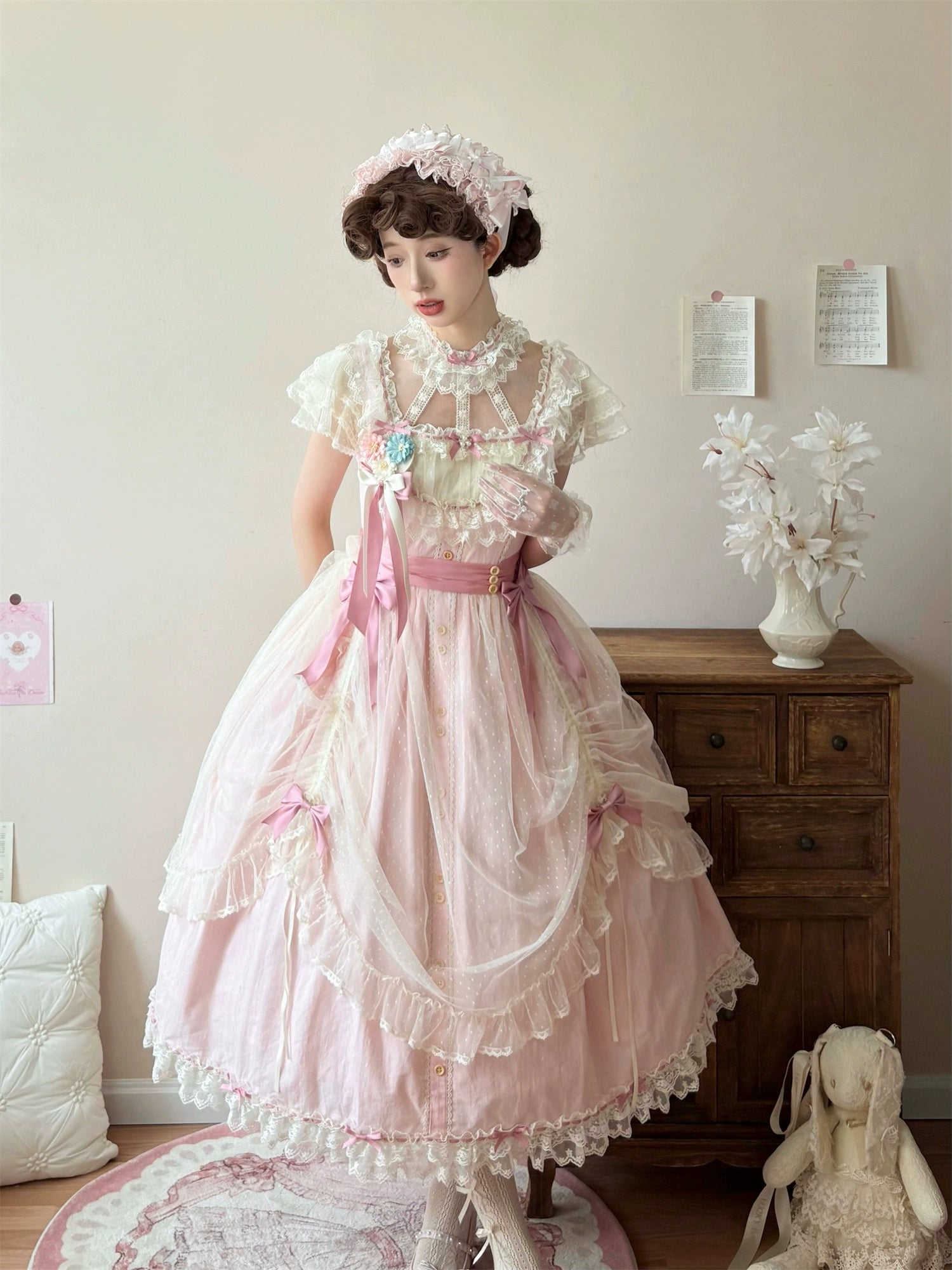 Uncle's Workshop - Fluttering Cherry Spring Strings - Cotton Sweet Lolita JSK Dress 42196:776685