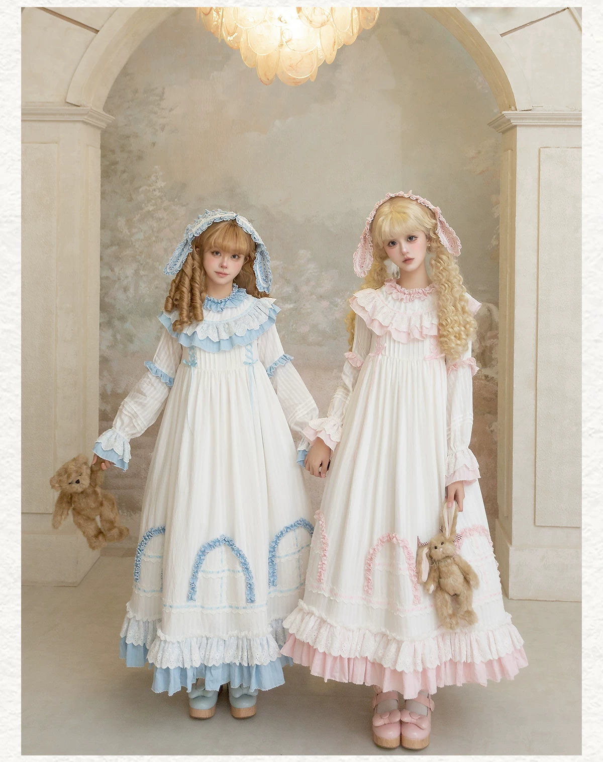Lilian - Classic Lolita Doll-like OP Dress, Bunny Ear Hairband (Blue / L M S XS) 44900:827025