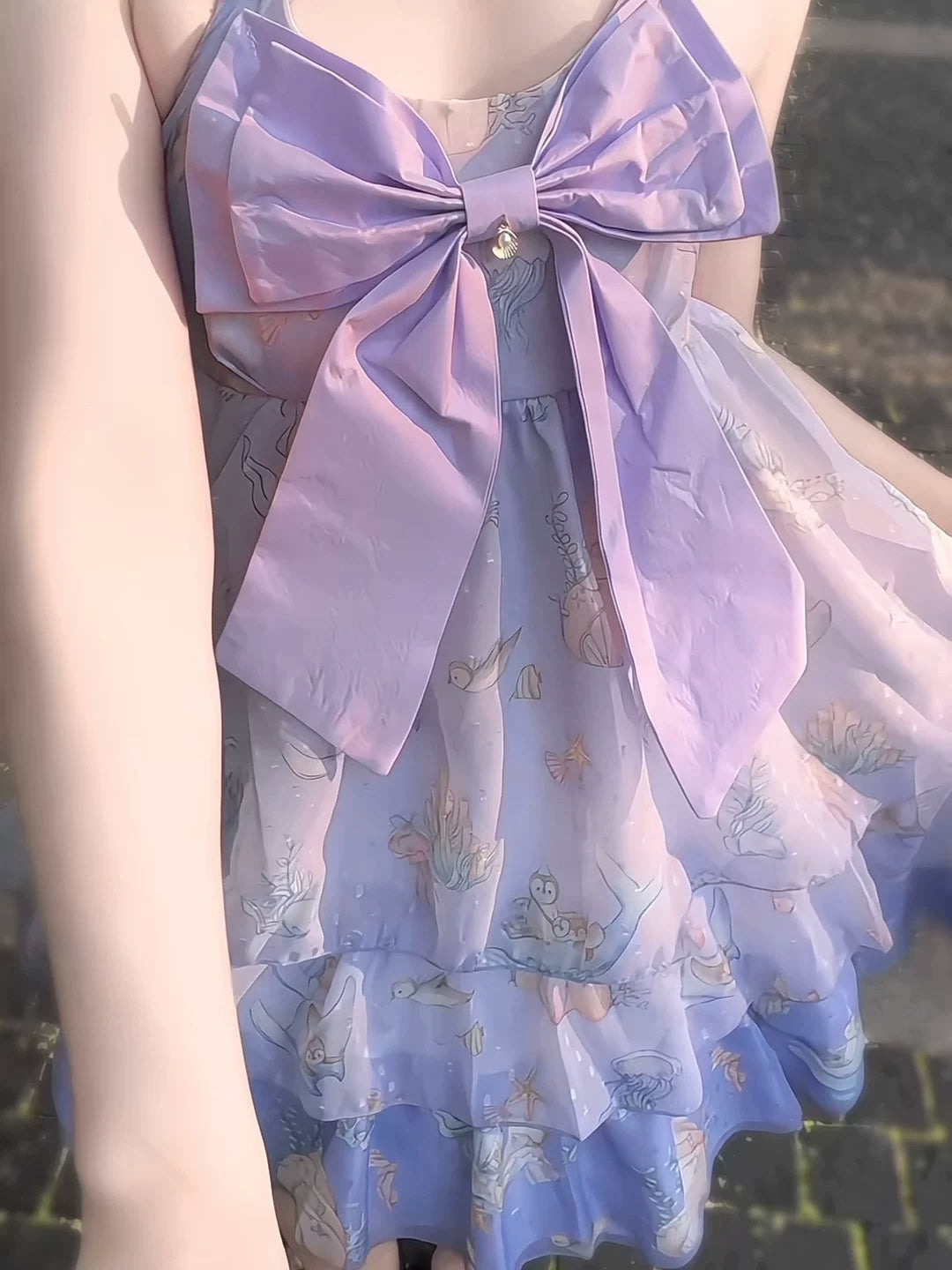 Ocean Sweetheart - Chiffon Sweet Lolita JSK Dress, Whale & Jellyfish Print 44902:826985