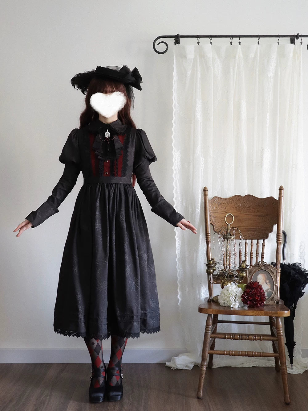 Blood Night Lantern - Jacquard Gothic Lolita Dress, Juliet Sleeve 44543:812357