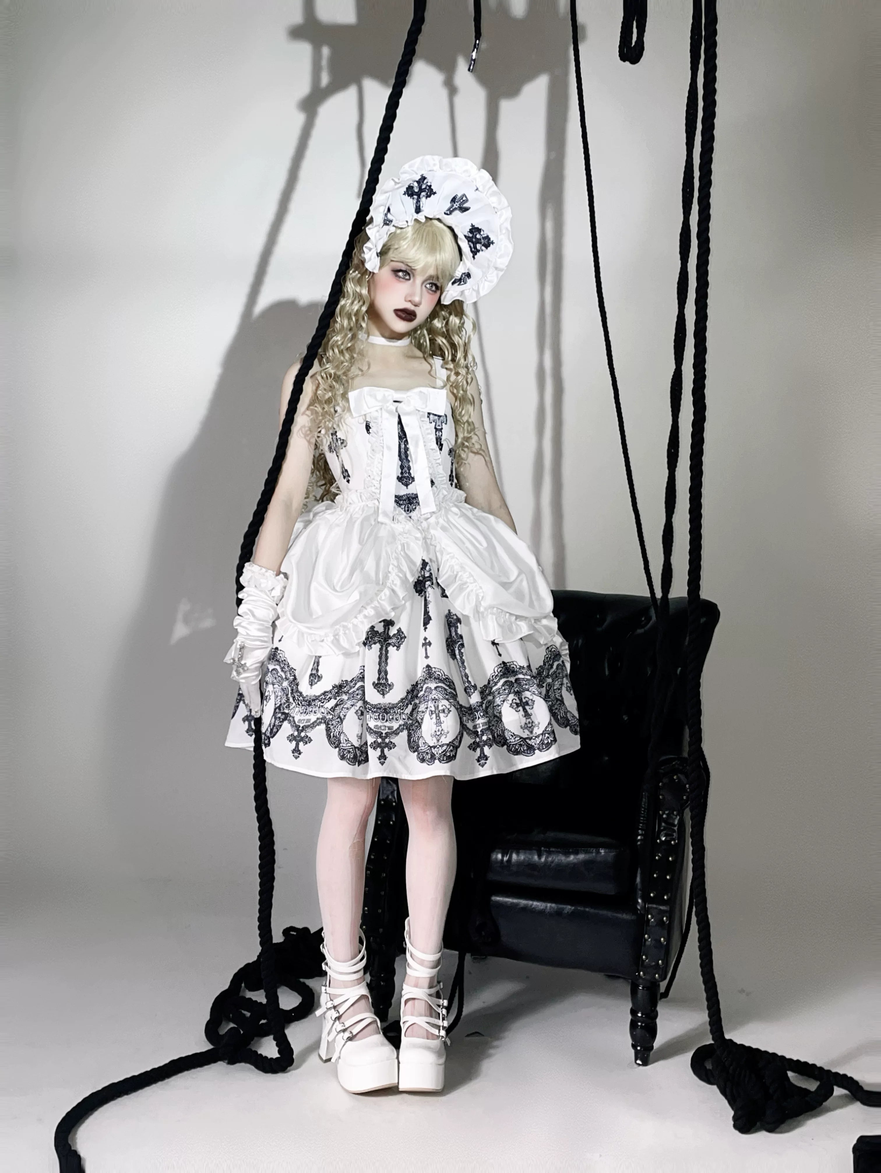 Lace Cross - Gorgeous Gothic Lolita JSK Dress, Hime Sleeve Bolero
