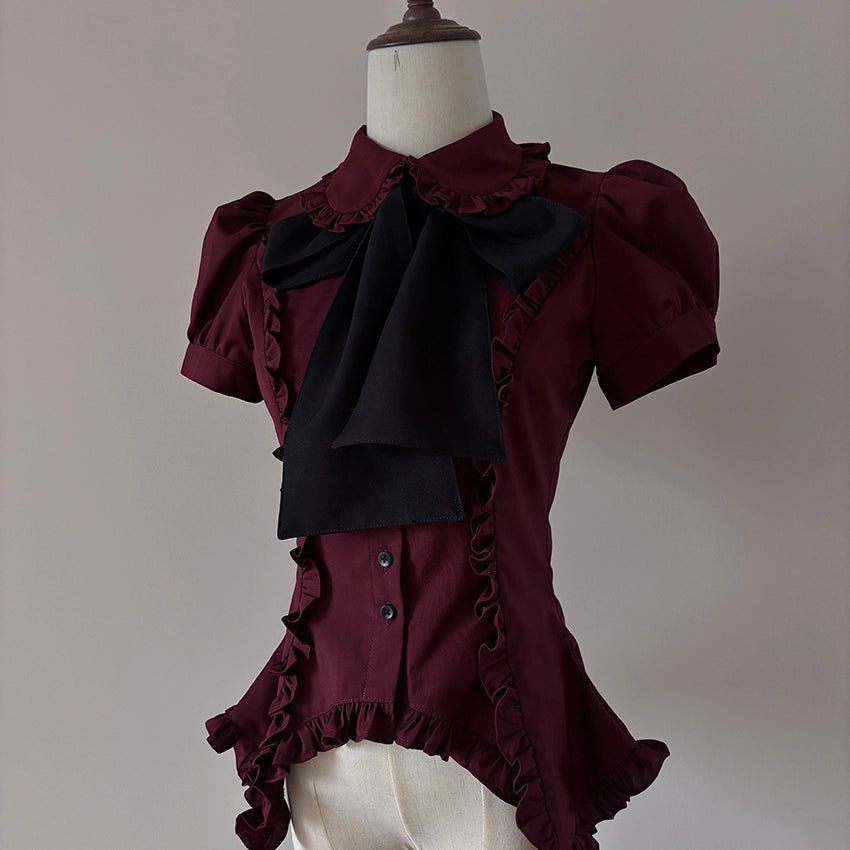 Gothic Lolita Short Sleeve Shirt, Detachable Tie