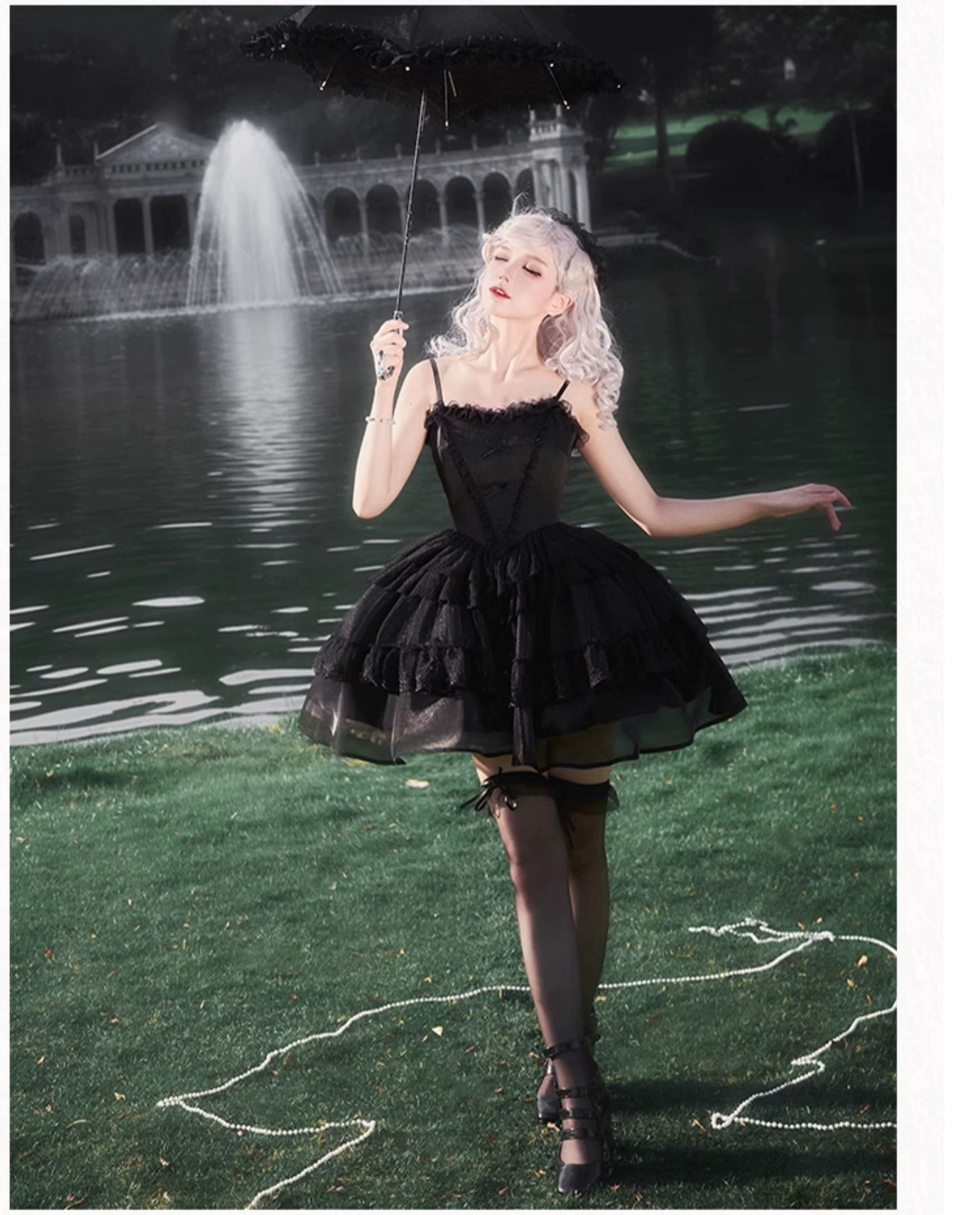 With PUJI - Ivory Tower Enhance - Elegant Lolita JSK Dress Tiered Drawstring OP 38798:601624