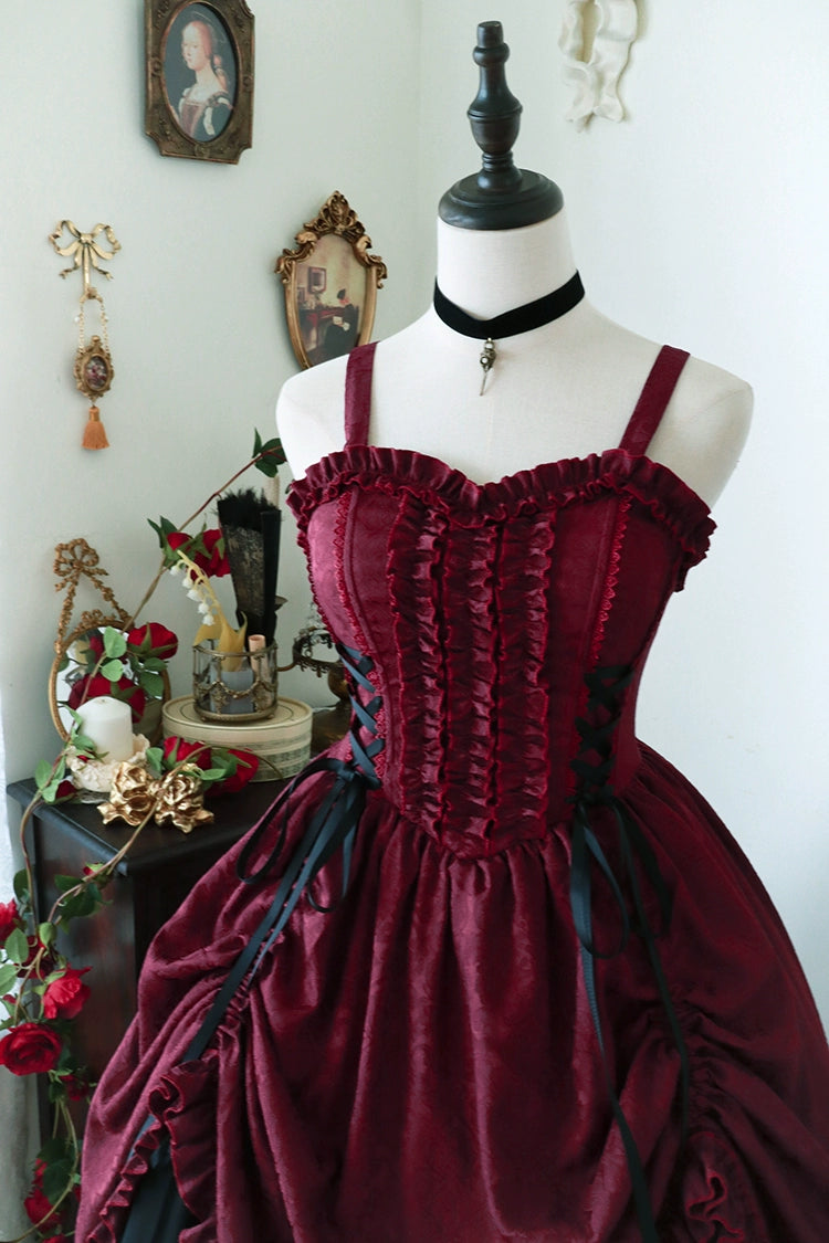 Moonlit Fragrance - Red Night Hunt - Classic Lolita Jumper Dress Wine Red JSK