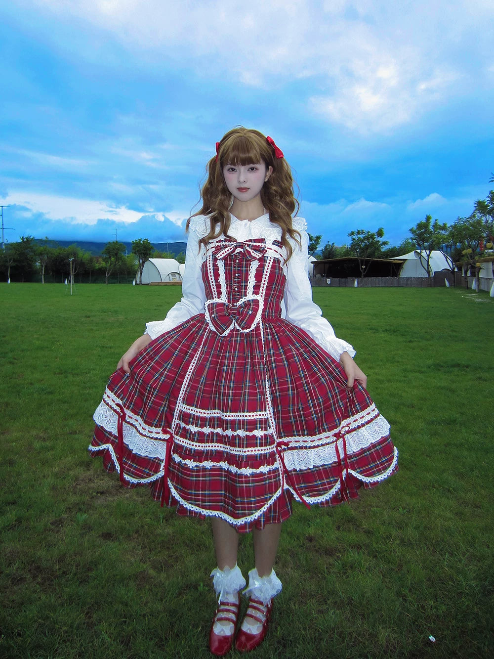 Plaid Petal Bunny - Old School Lolita Plaid JSK Dress, Side Pockets 44674:818473