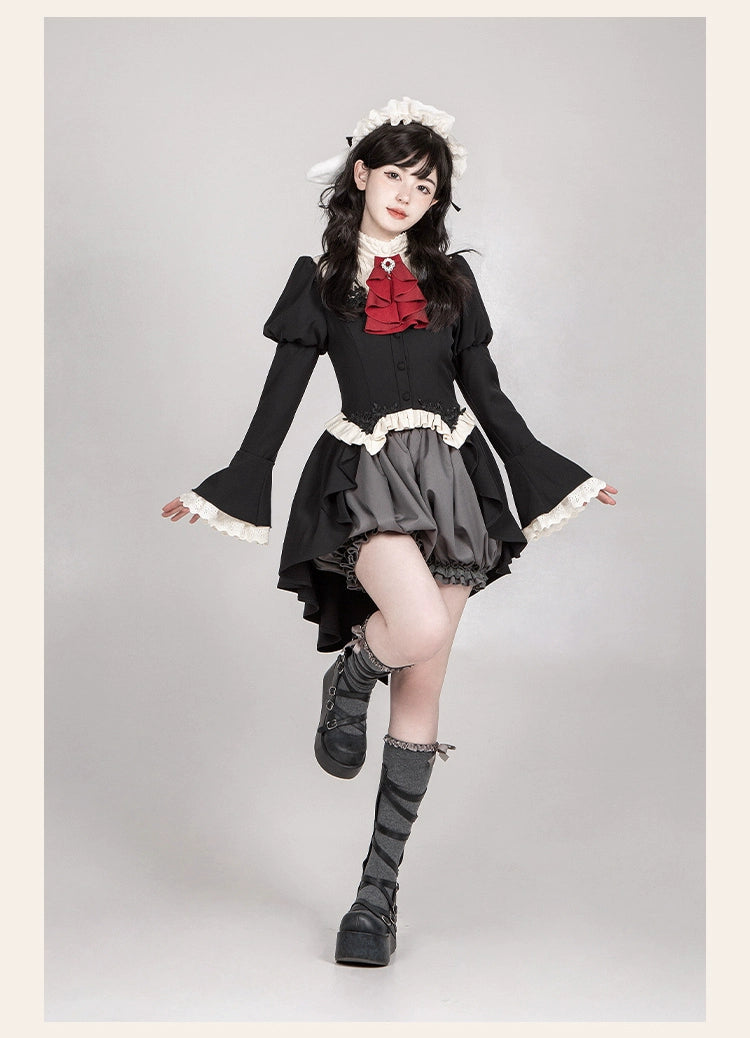 With PUJI - Night Feast - Gothic Lolita Suit Ouji Lolita Tailcoat Tiered Skirt Shorts