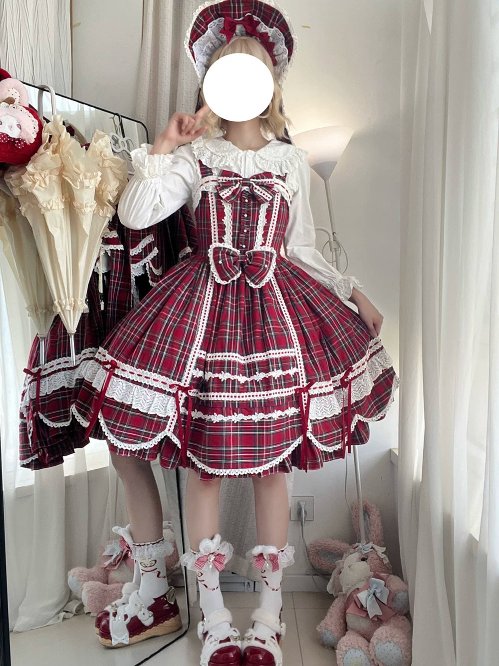 Plaid Petal Bunny - Old School Lolita Plaid JSK Dress, Side Pockets 44674:818467