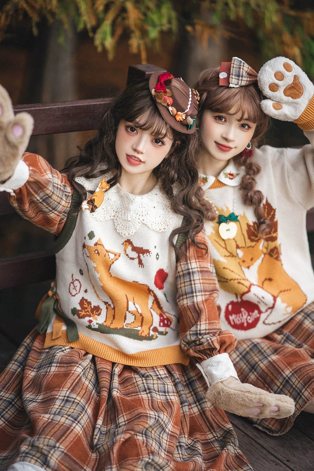 Miss Point - Chubby Fox in the Forest - Customized Lolita OP Dress Plaid Loose Daily Dress
