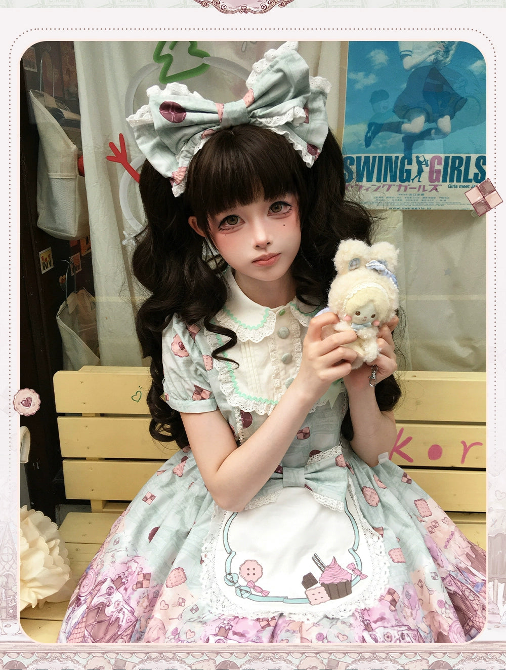 The Story of Frosting Town - Kawaii Lolita Print Dress, Detachable Apron 44387:806530