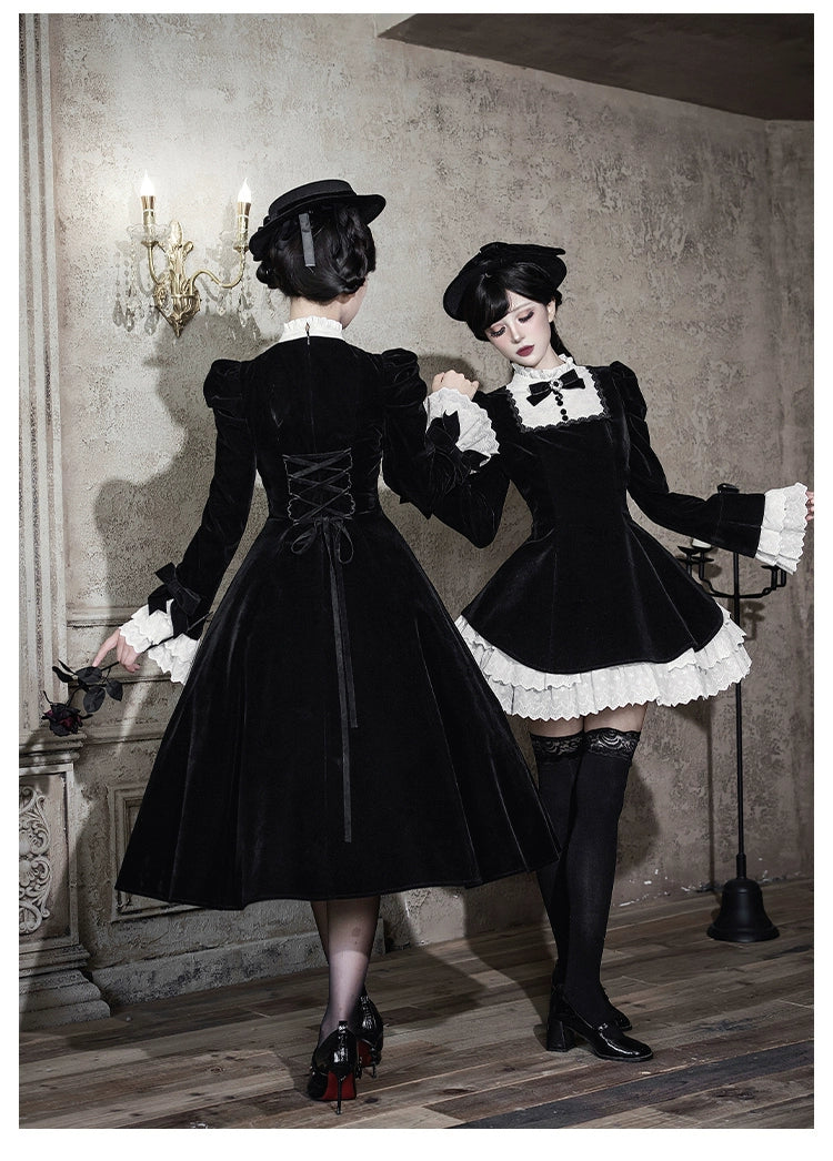 With PUJI - To the Dusk - Classic Lolita Tiered-Skirt OP, Long Irregular Hem 44319:804615