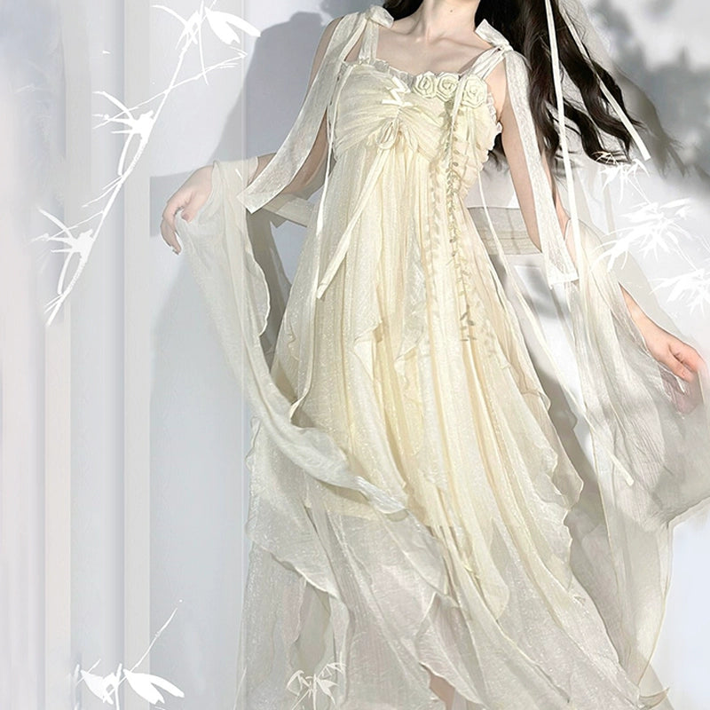 Letters from Unknown Stars - Daily Lolita JSK Dress Summer Elegant Dress S Strap dress + shawl