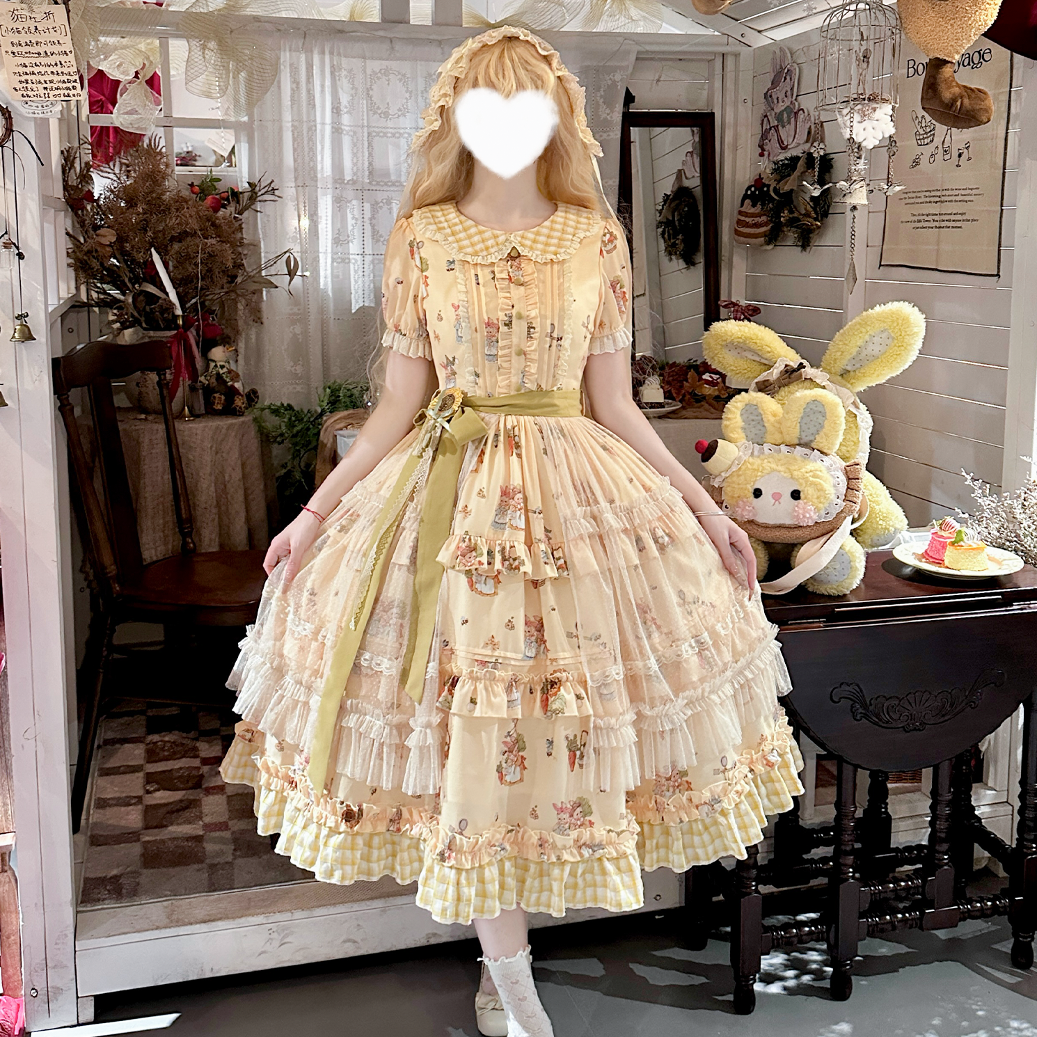 Bunny Harvest Season - Country Lolita Peter Pan Collar OP, Bunny Print JSK 44533:811828