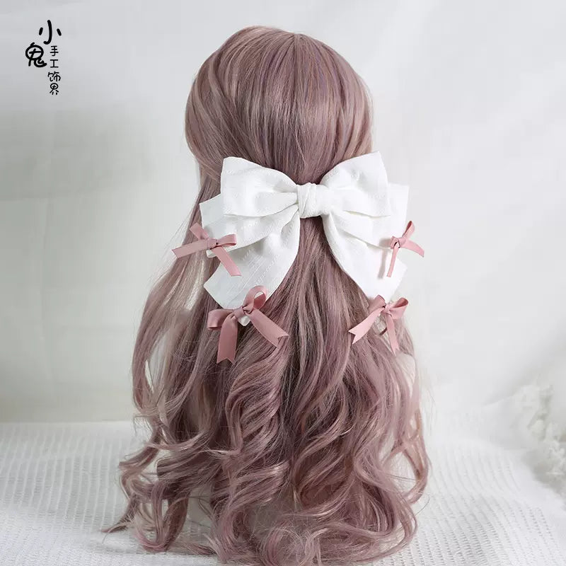 Xiaogui - Four O'clock Flower - Cotton Doll-like Lolita Headdress white and pink spring clip (10cm 2 pieces)
