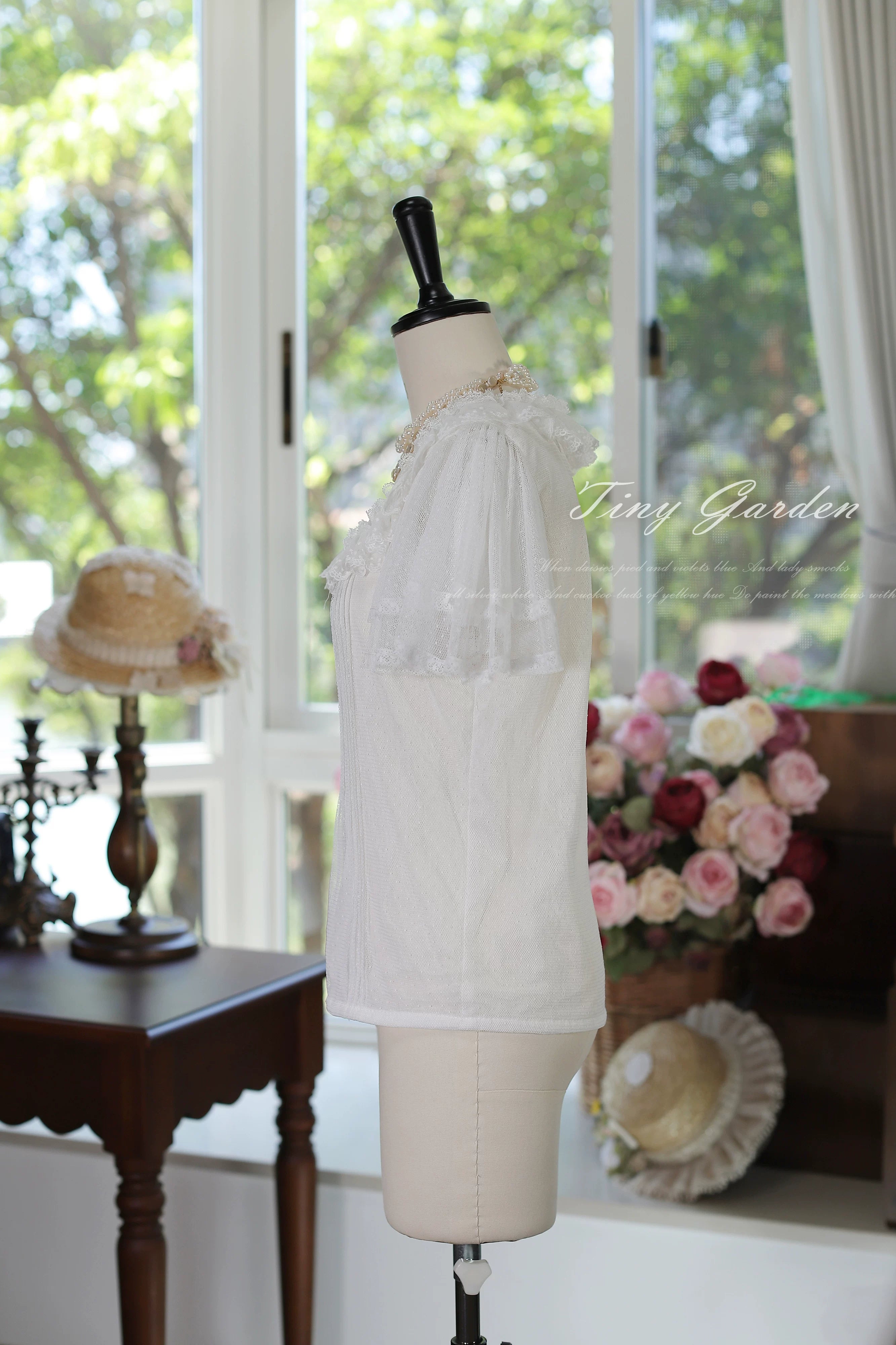 Classic Lolita Square Neck Polka-dot Tulle Blouse