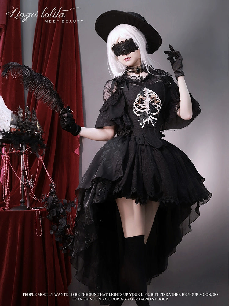 Lingxi Lolita - Bone island Gothic Lolita Corset Goth Blouse Skirt Set