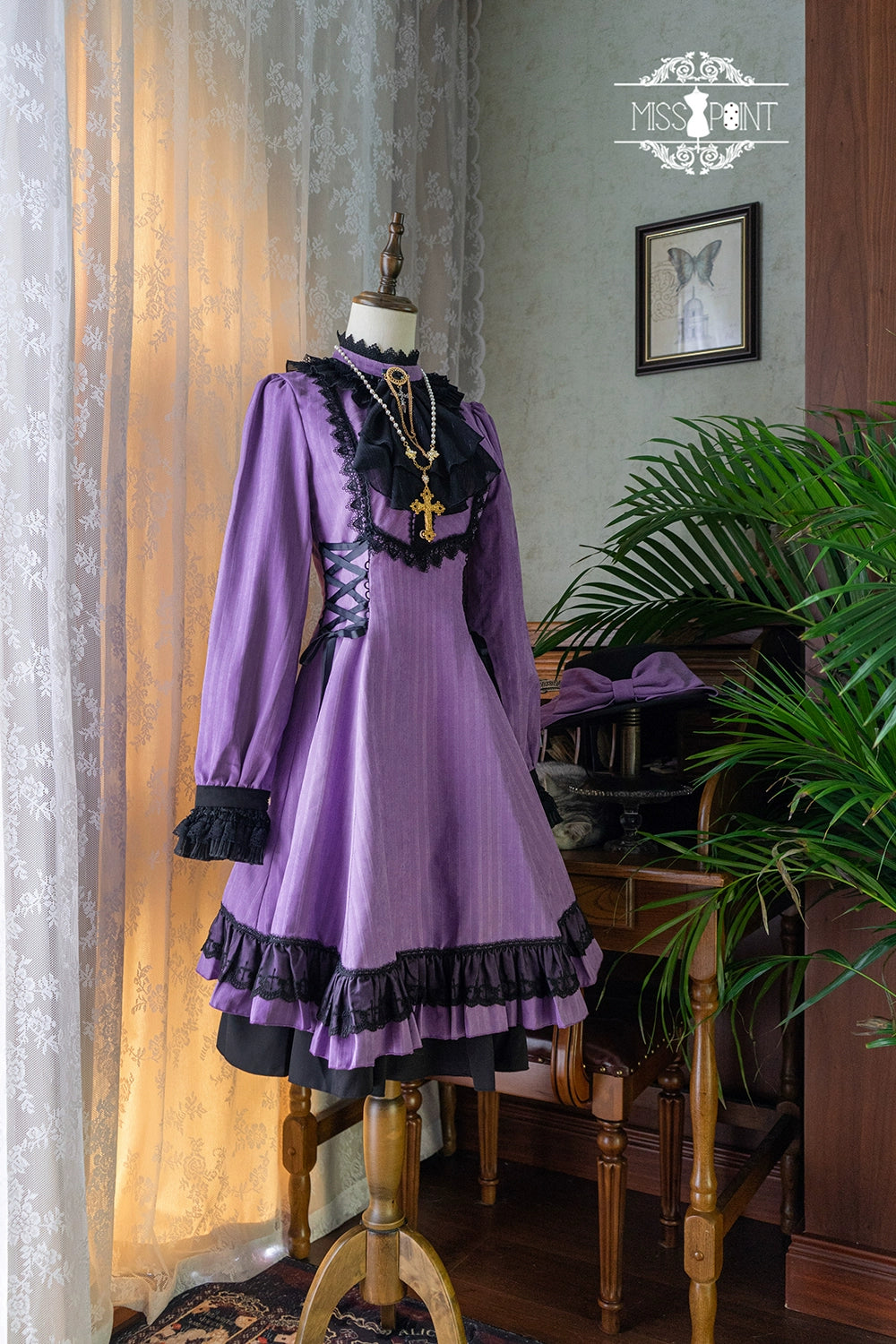 Miss Point - Perintz Manor - Gothic Lolita OP Long Sleeve Retro Lolita Dress 39904:642874