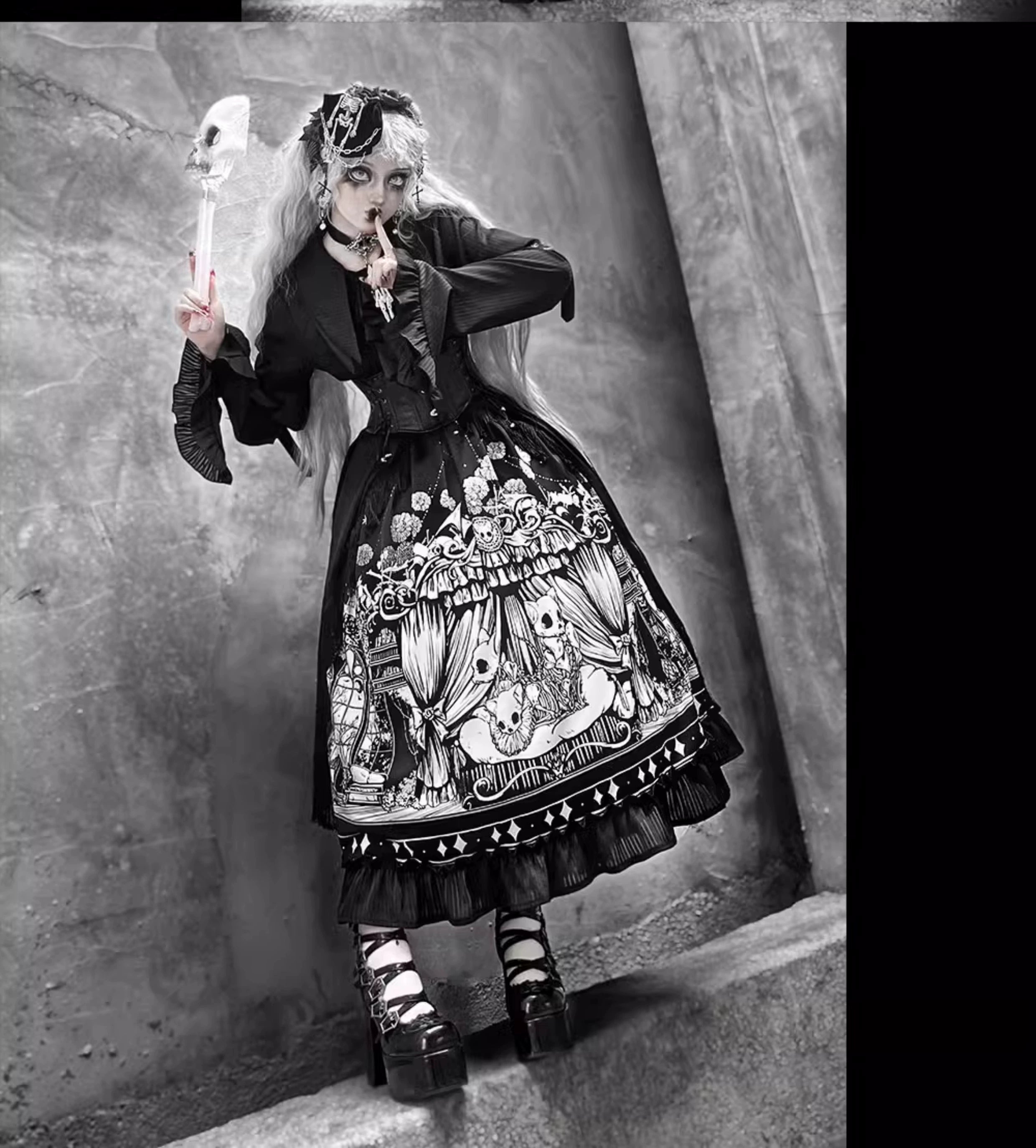Caged Bird Hotel - Bone Theater - Halloween Gothic Lolita Fashion Shirt Skirt