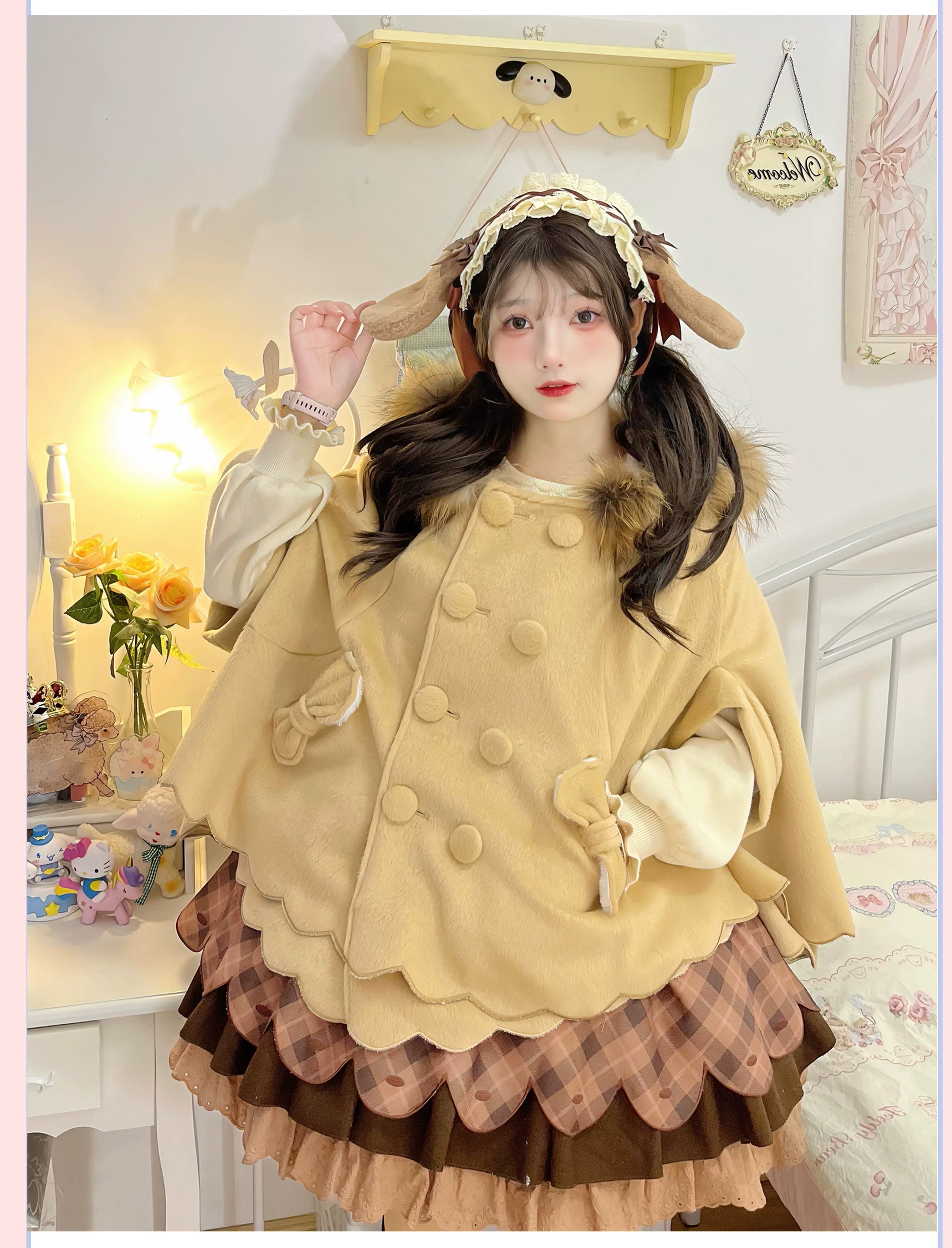 Yayizi - Sweet Lolita Cape Winter Plush Lolita Coat