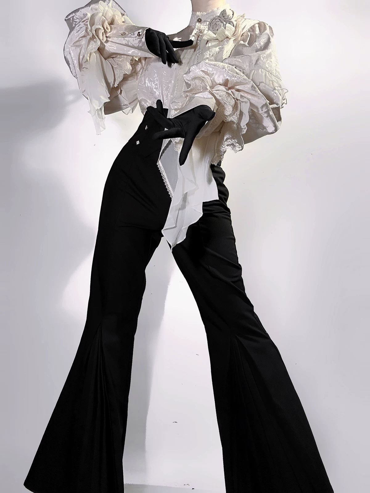 Rose and Sword - Ouji Lolita Jacquard Blouse & High Waist Pants Suit 45502:851299