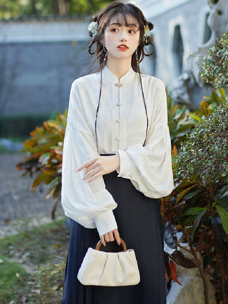 (BFM)Meiyimeng~Han Lolita Shirt Stand Collar Puff Sleeve Blouse   