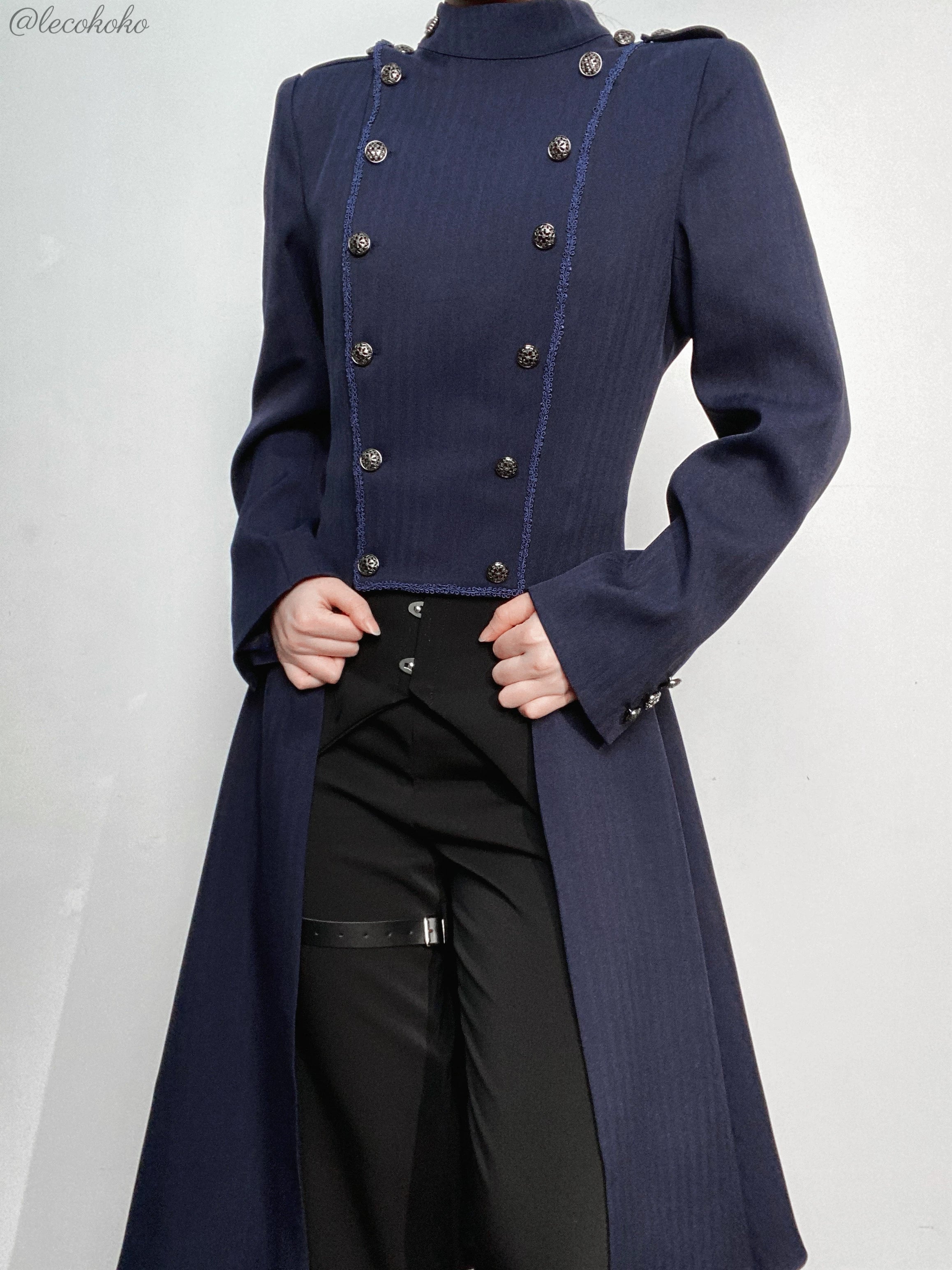Eternal Moonlit Night - Ouji Lolita Coat, Double-Breasted High-Low Hem Blue Coat Only XS