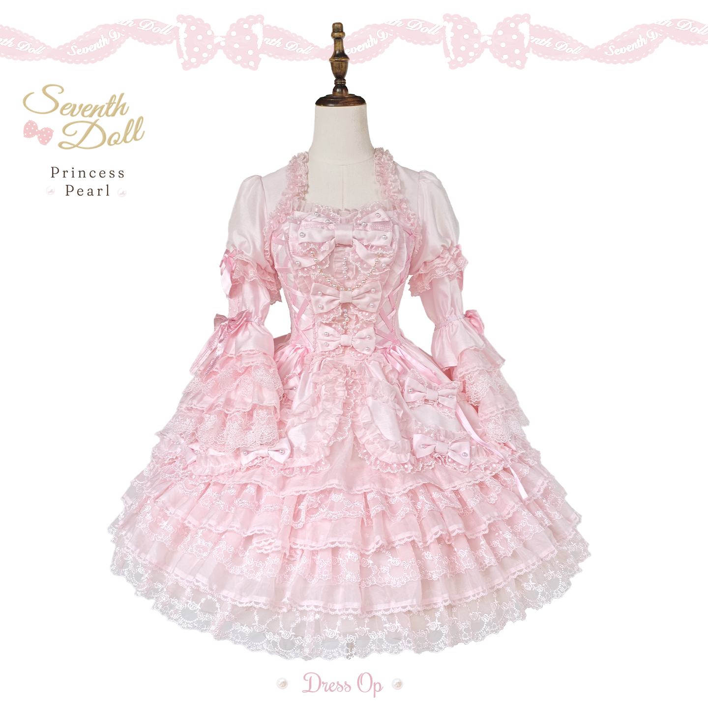 Pearl Princess - Old School Lolita Pink Dress, Pearls & Bows 45179:838261
