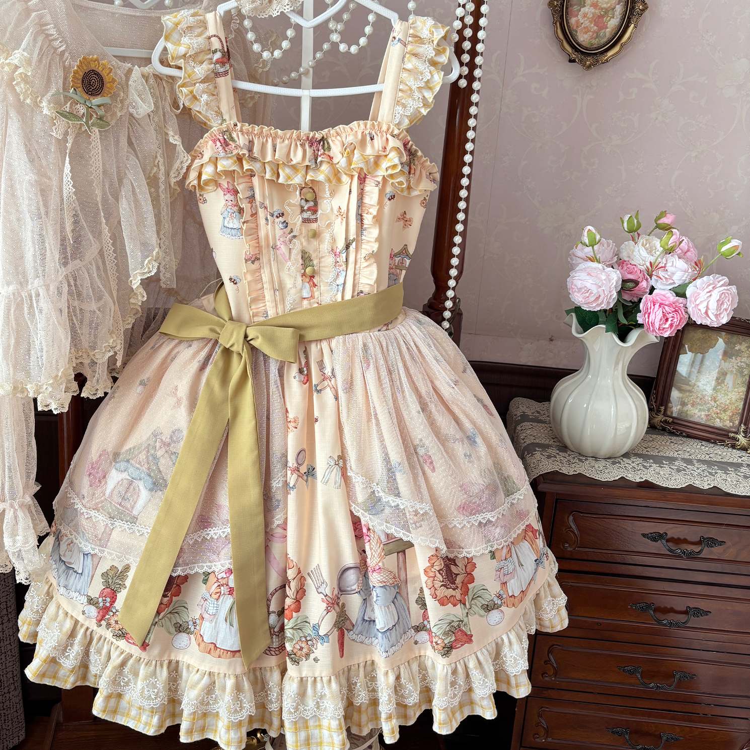 Bunny Harvest Season - Country Lolita Peter Pan Collar OP, Bunny Print JSK (L M S XL) 44533:811841