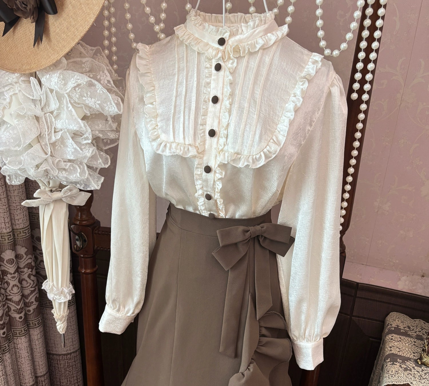 Muyu Handmade Studio - Evening Whispers of London - Brown Classic Lolita OP Dress, Mermaid Skirt Outfit (2XL L M S XL) 43993:791972