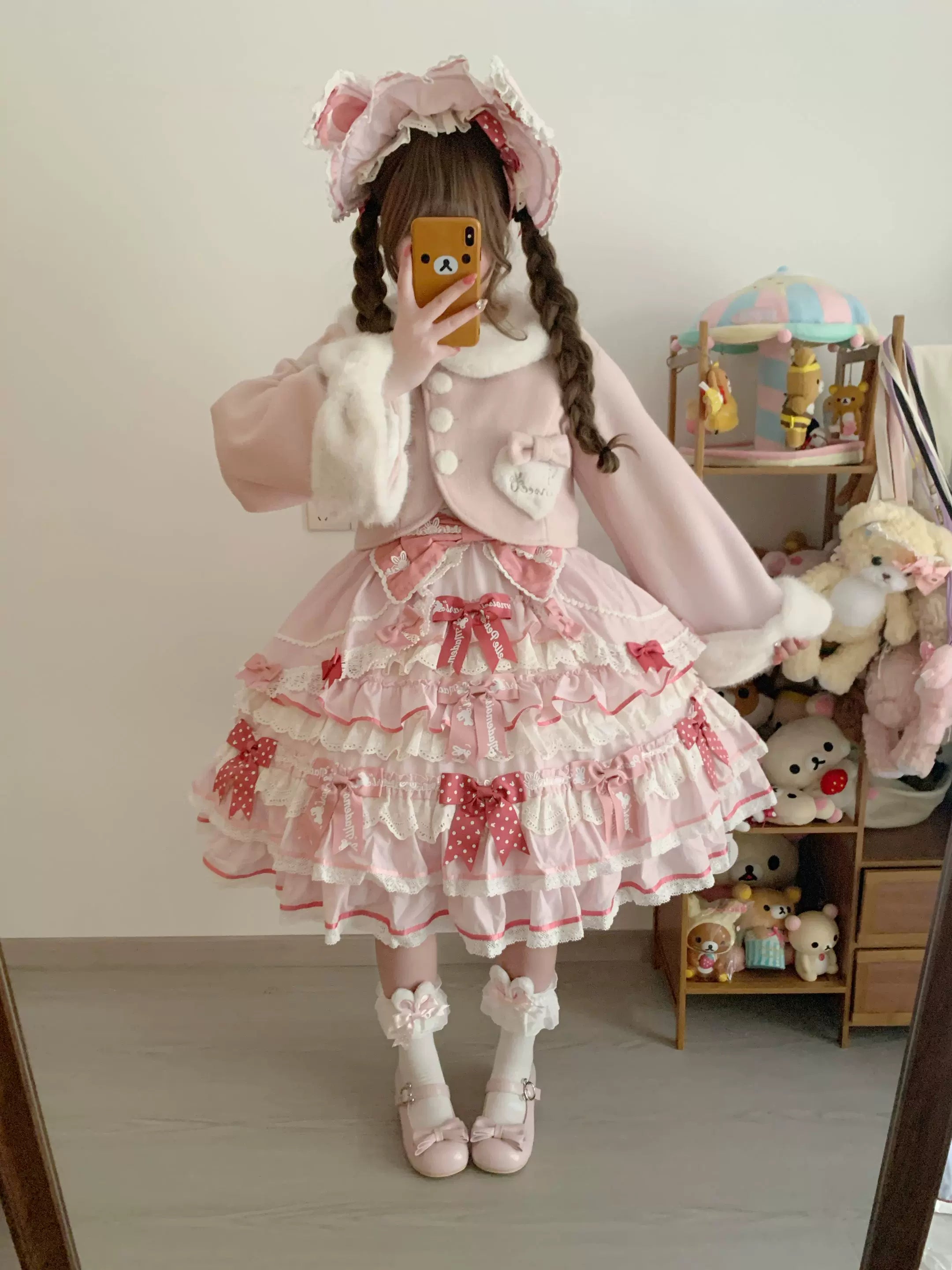 Rabbit Heart Knot - Sweet Lolita Winter Short Coat, Detachable Bunny-Ear Collar 45891:866882