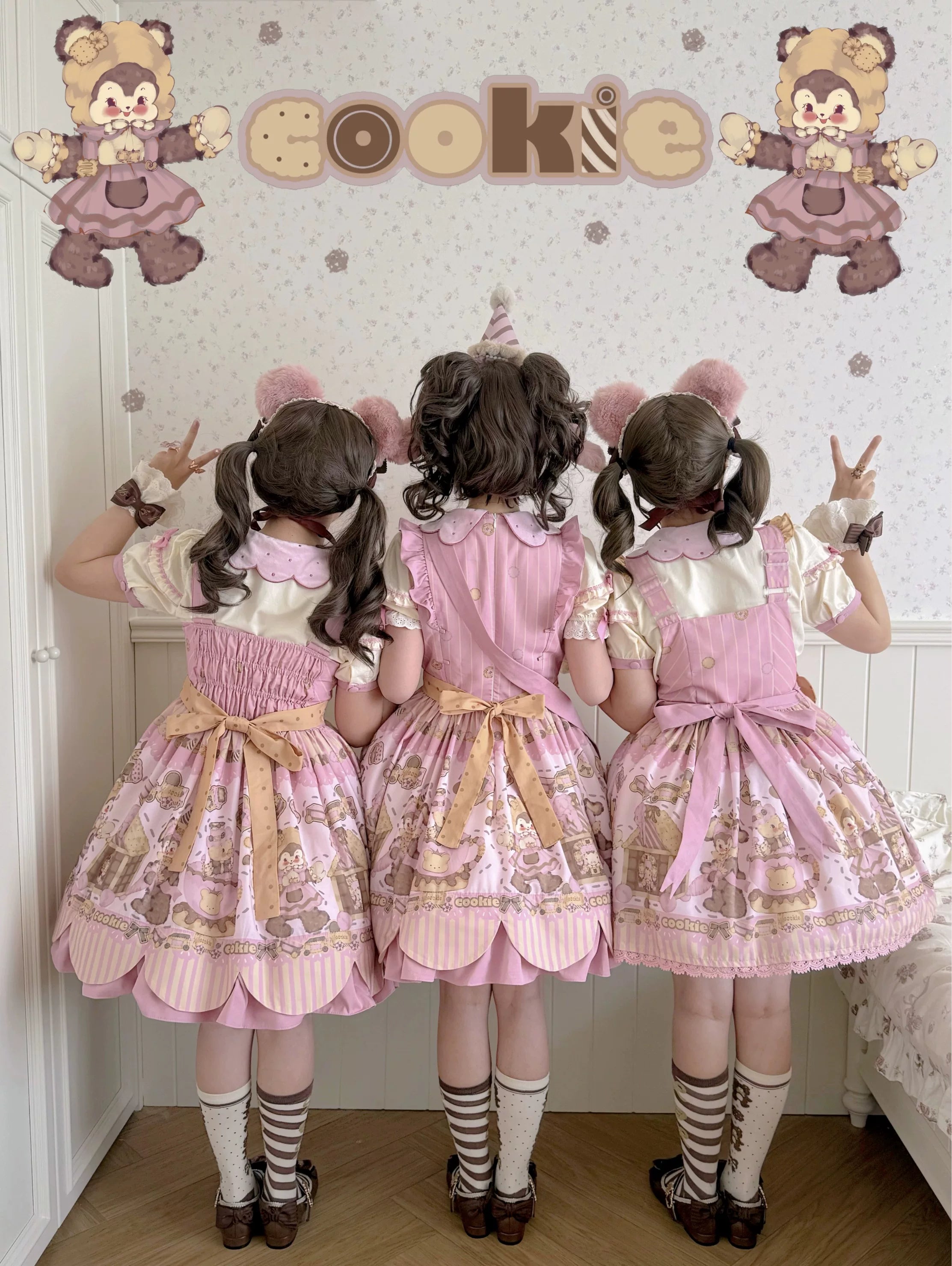 Bear Biscuit SP - Kawaii Lolita Bear Printed Dress Set with Bows