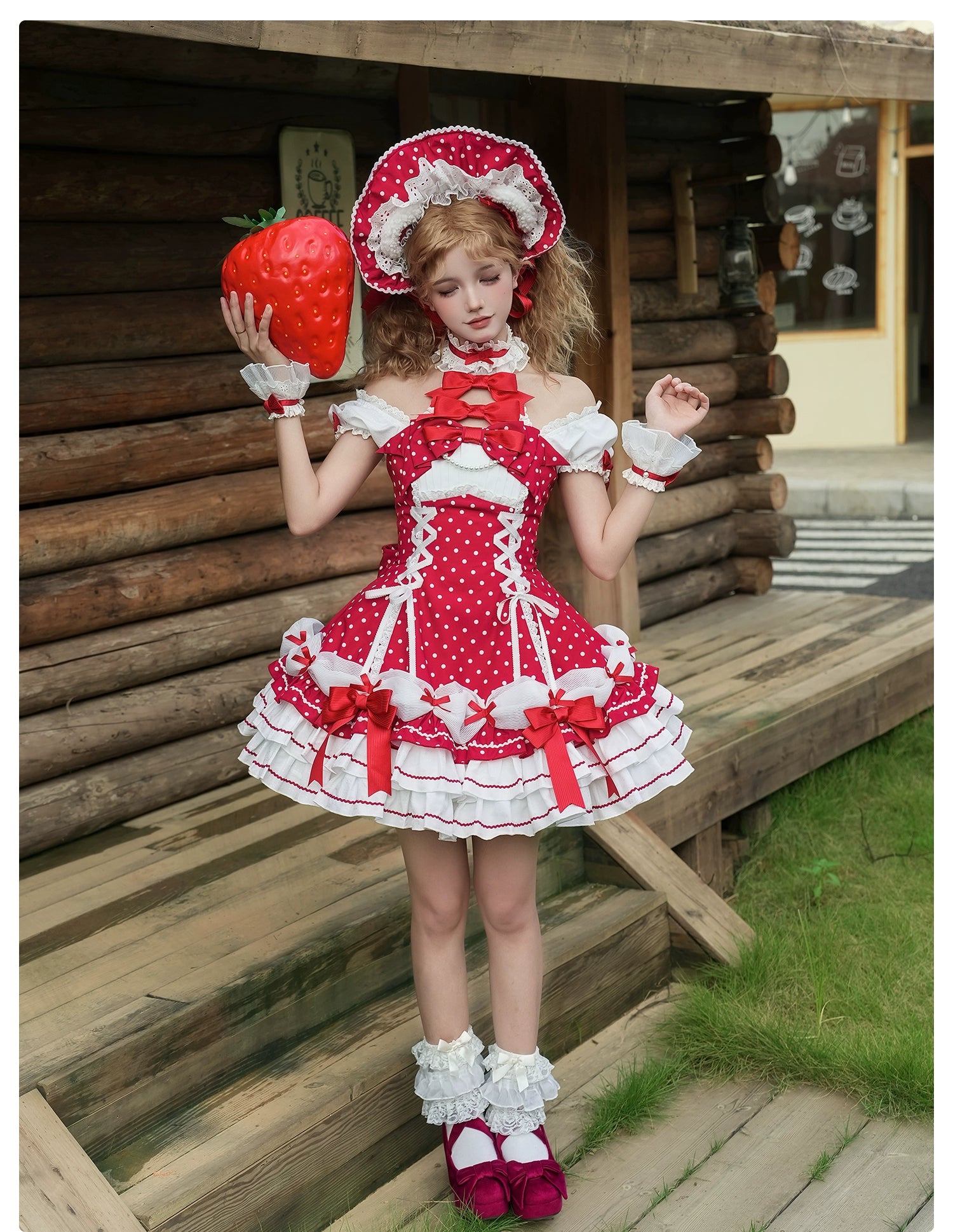 Old School Lolita Halter Neck OP Dress, Polka Dot Accent 43701:783512